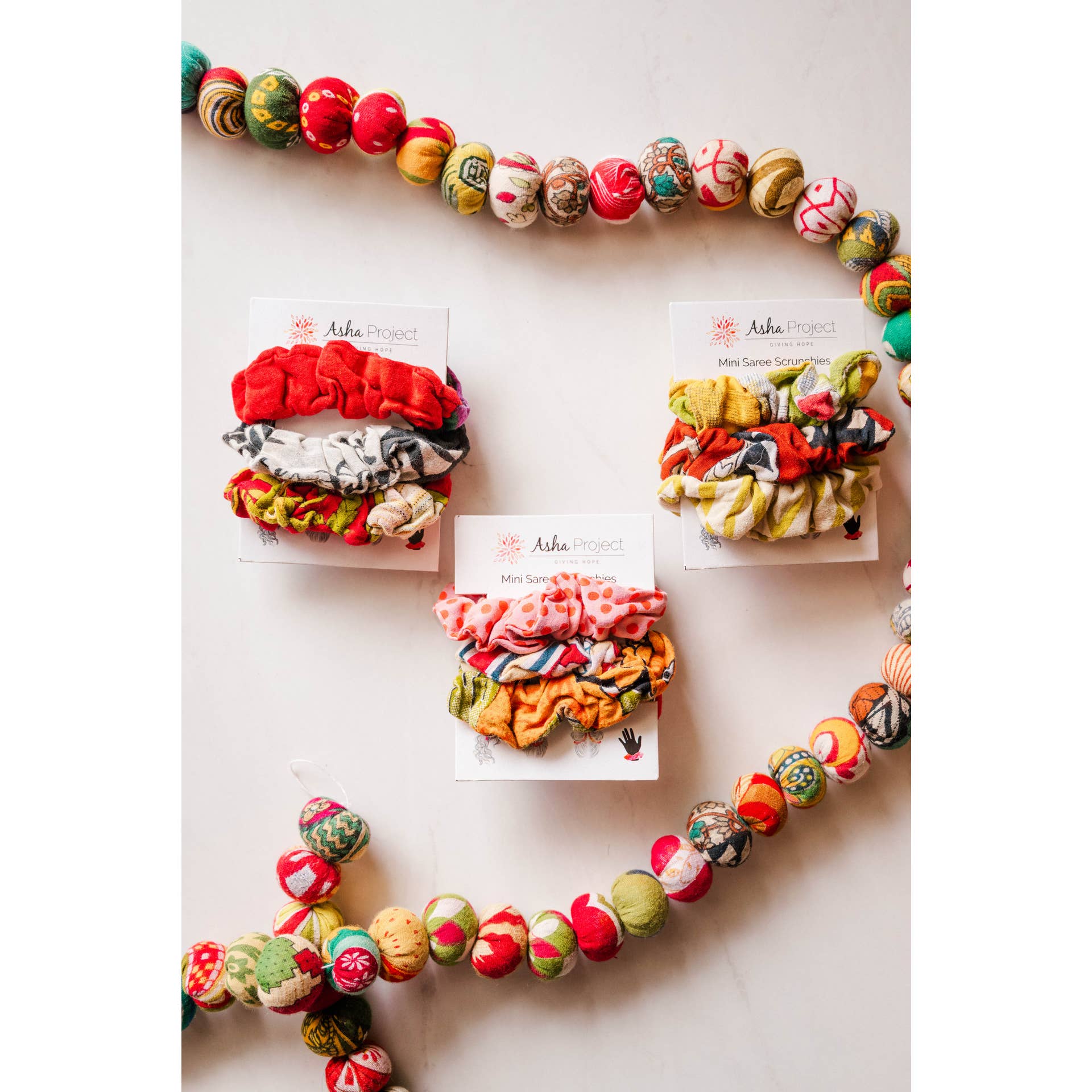 Saree Mini Scrunchie Set of 3 - Assorted Colors and Patterns