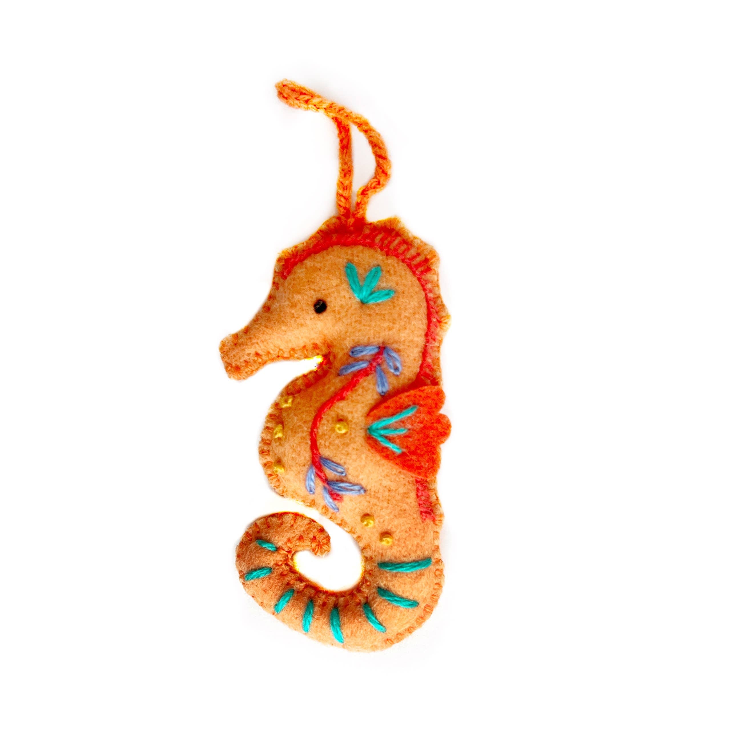 Seahorse Embroidered Wool Ornament