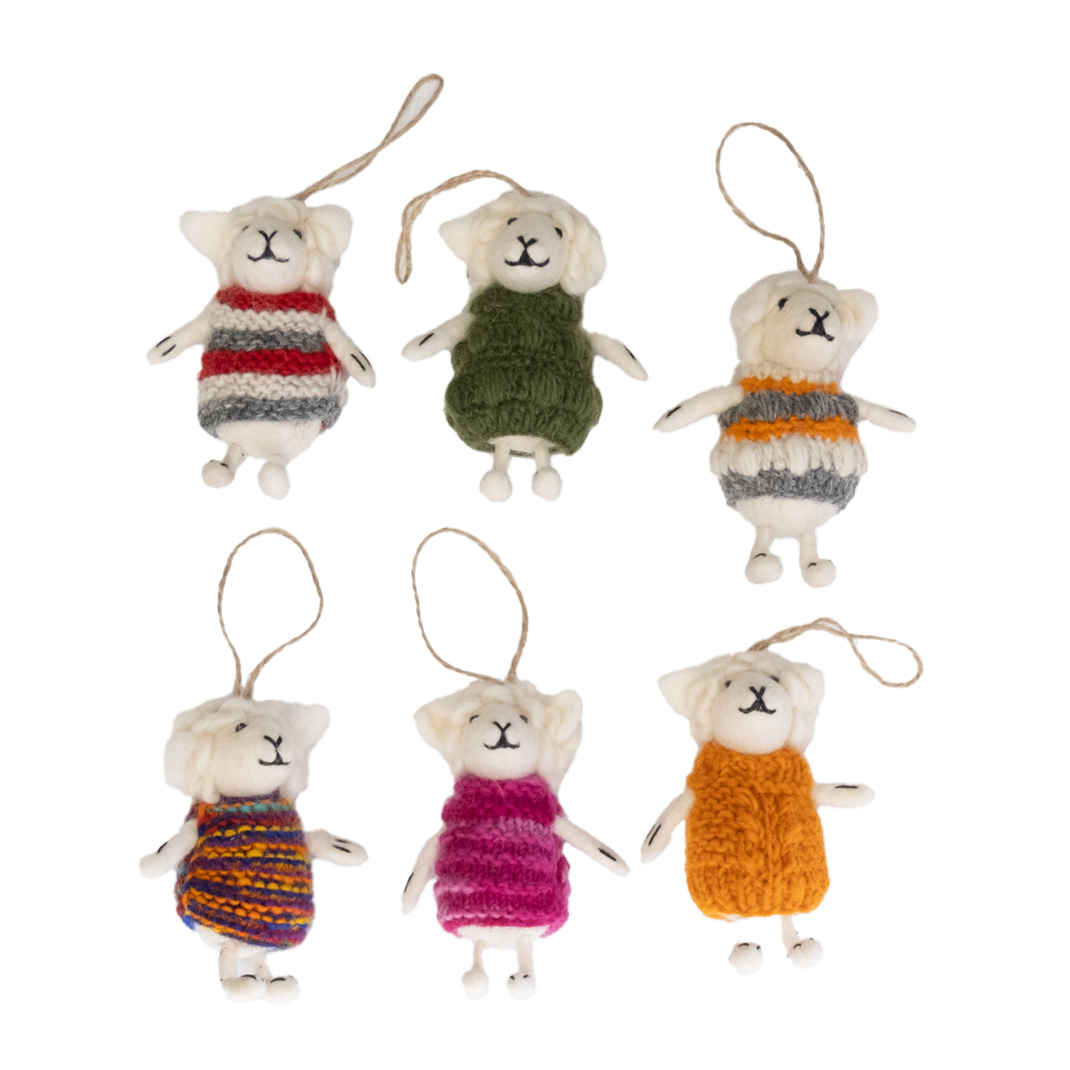 Sheep with Knit Sweater Ornament- Assorted- Sold Individually