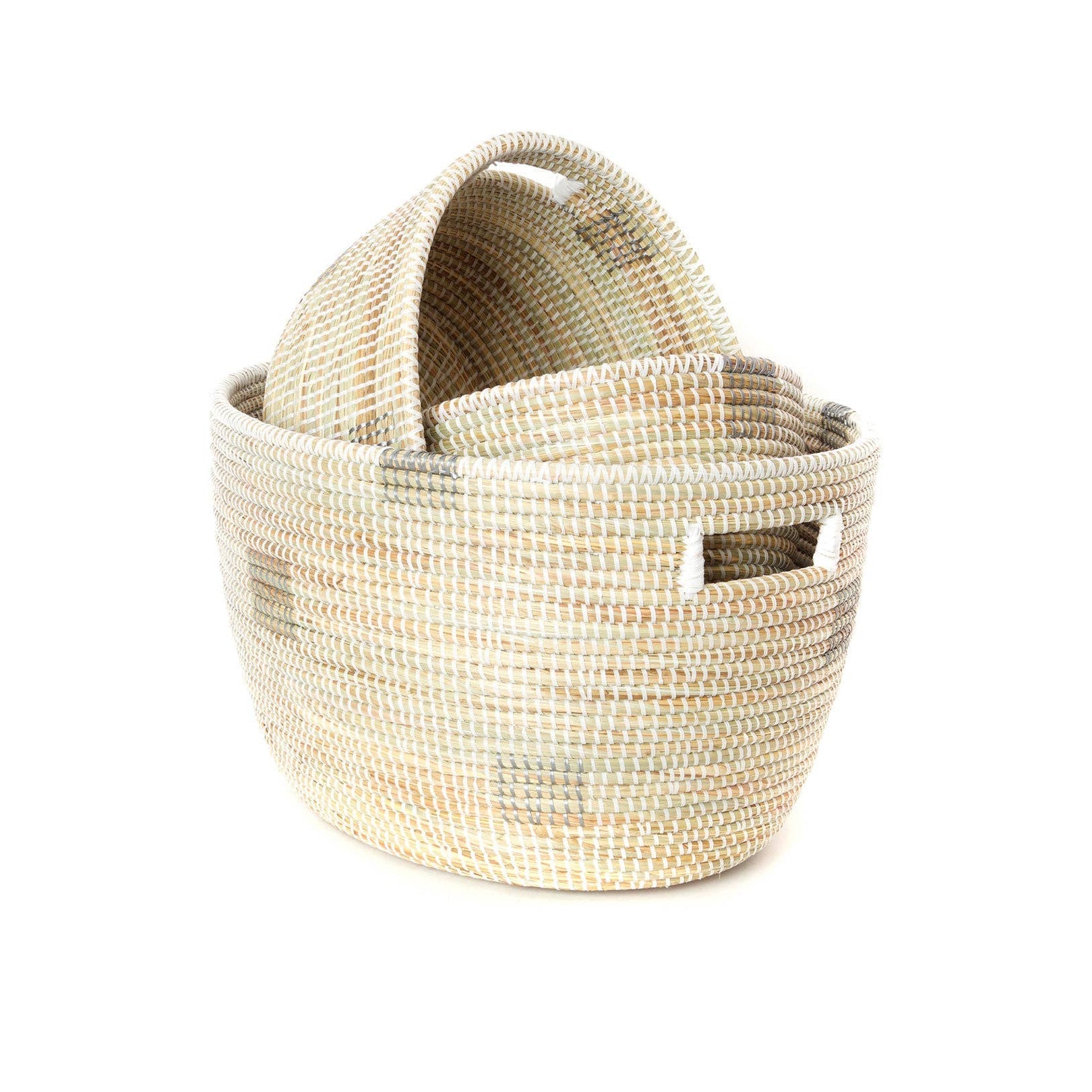 Silver and White Block Print Nesting Basket