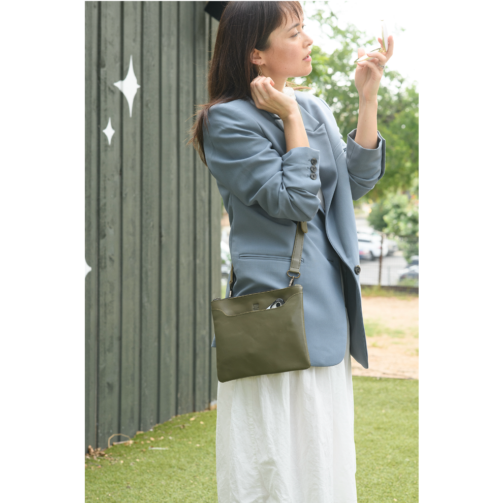 Simple Olive Green Leather Crossbody