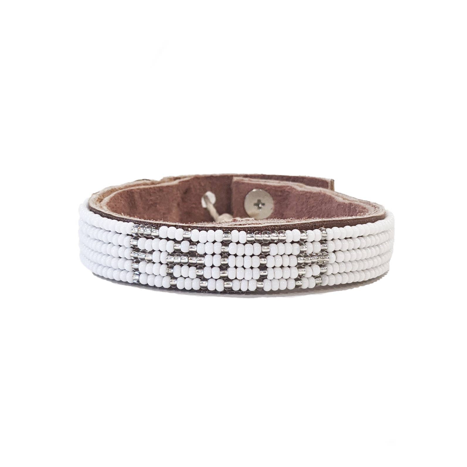 Small Faith Beaded Leather Cuff - Silver - Affirmations