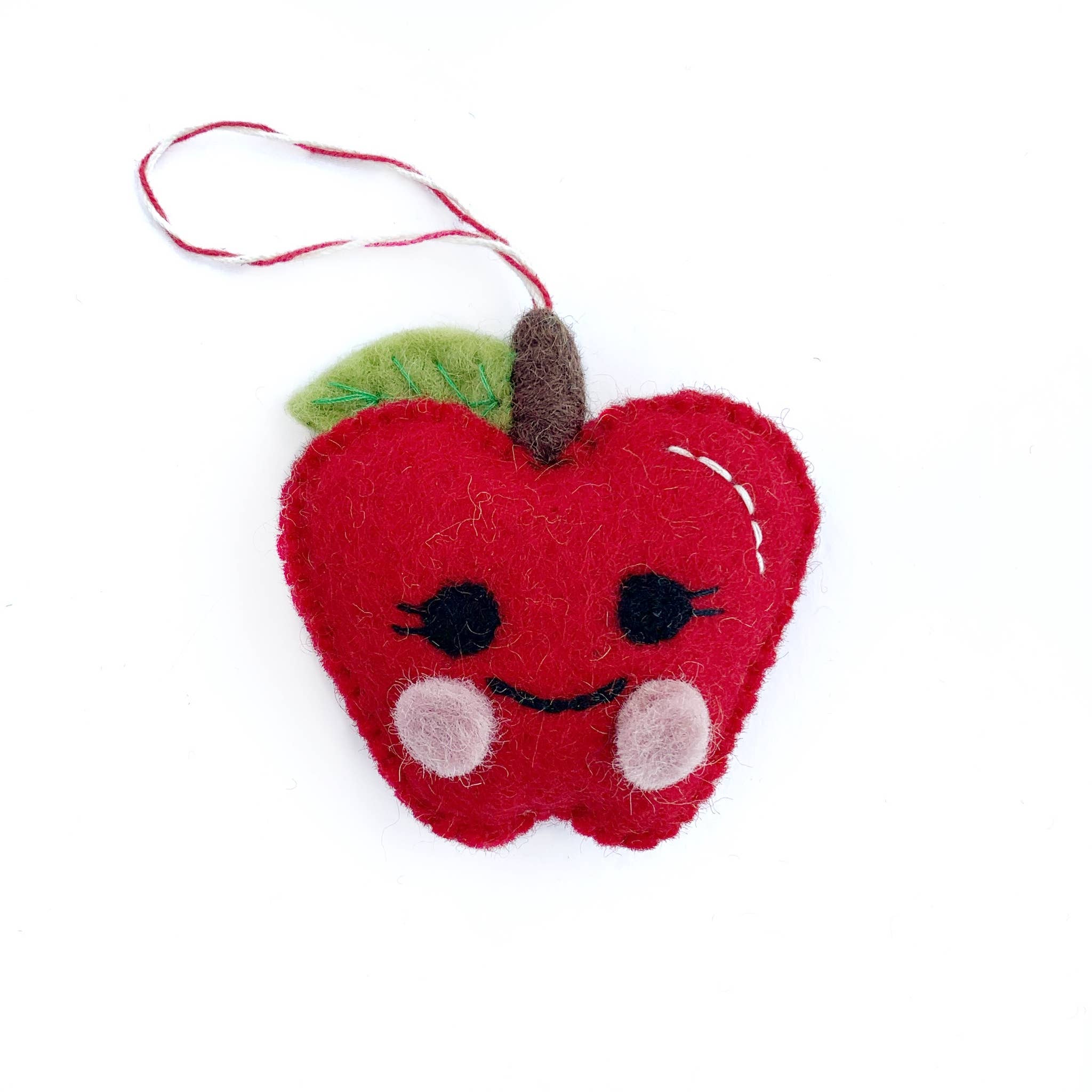 Smiling Apple Felt Wool Ornament