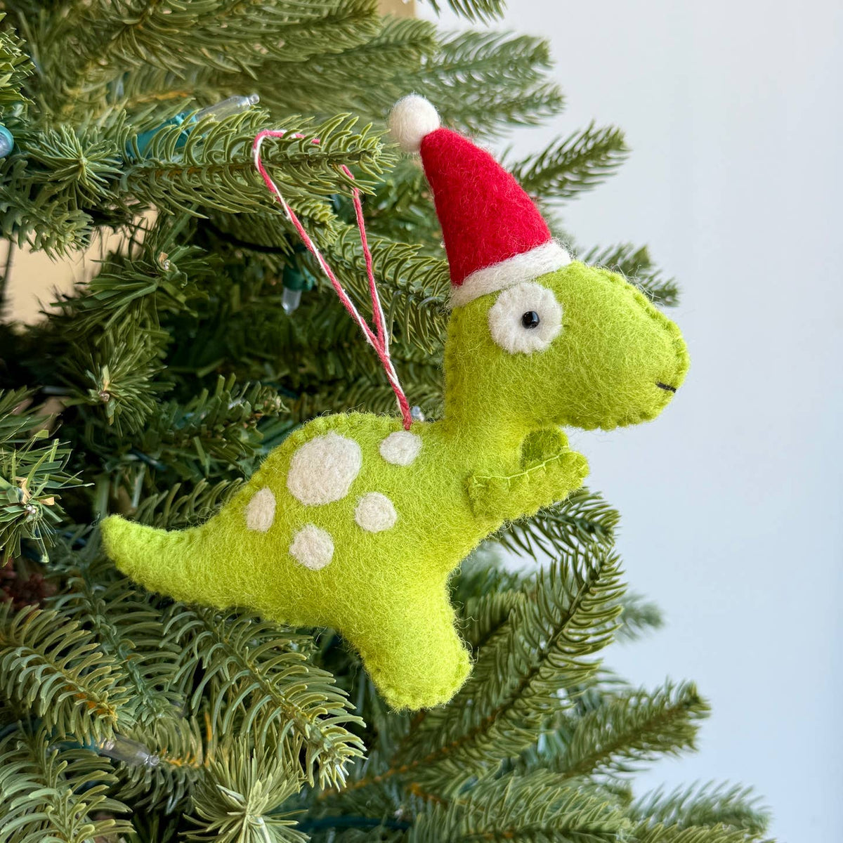 T-Rex in Santa Hat Felt Wool Ornament
