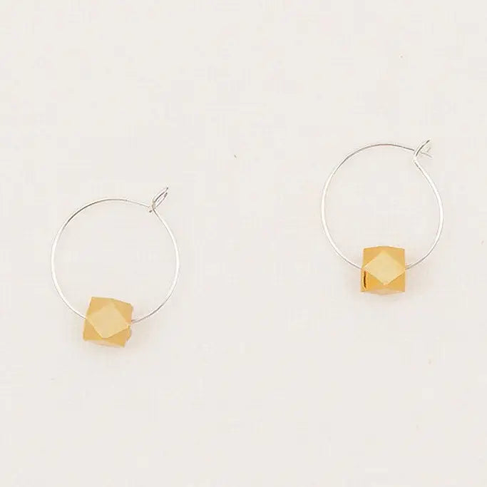 Tiny Hoops With Faceted Metal Bead- Assorted Colors