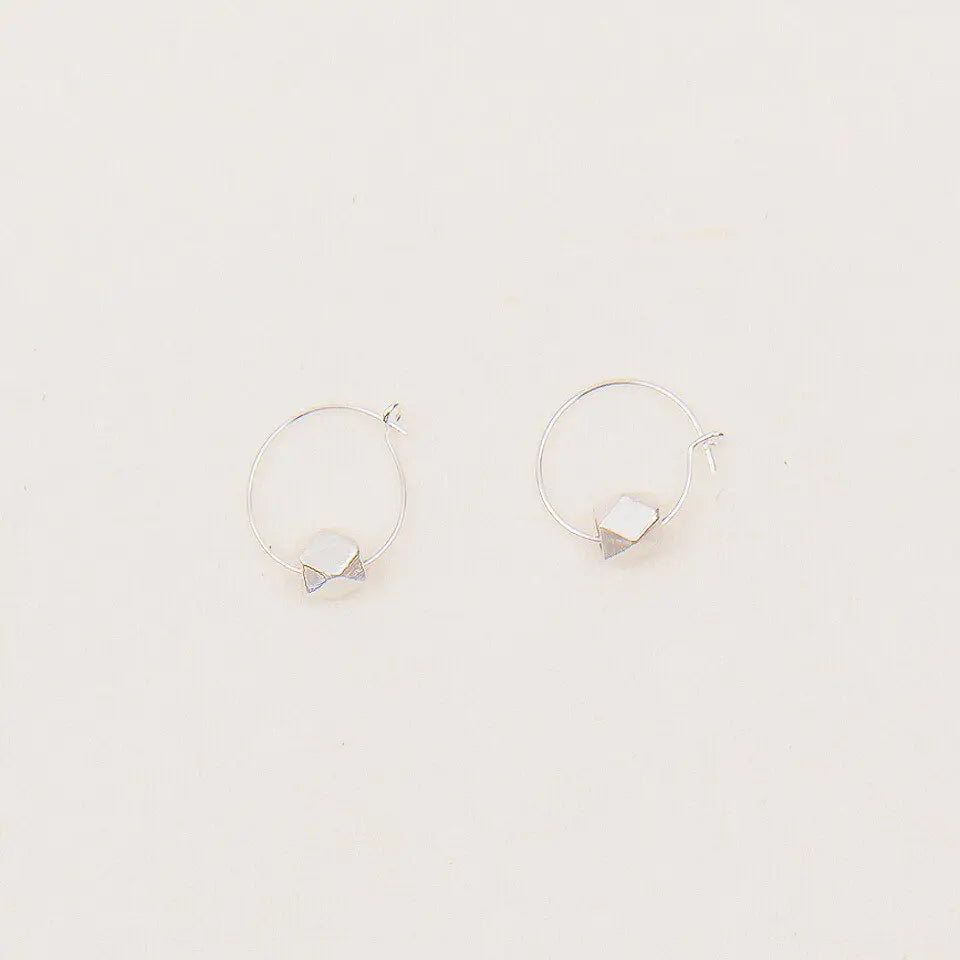 Tiny Hoops With Faceted Metal Bead- Assorted Colors