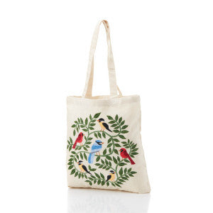 Woodland Birds Embroidered Tote