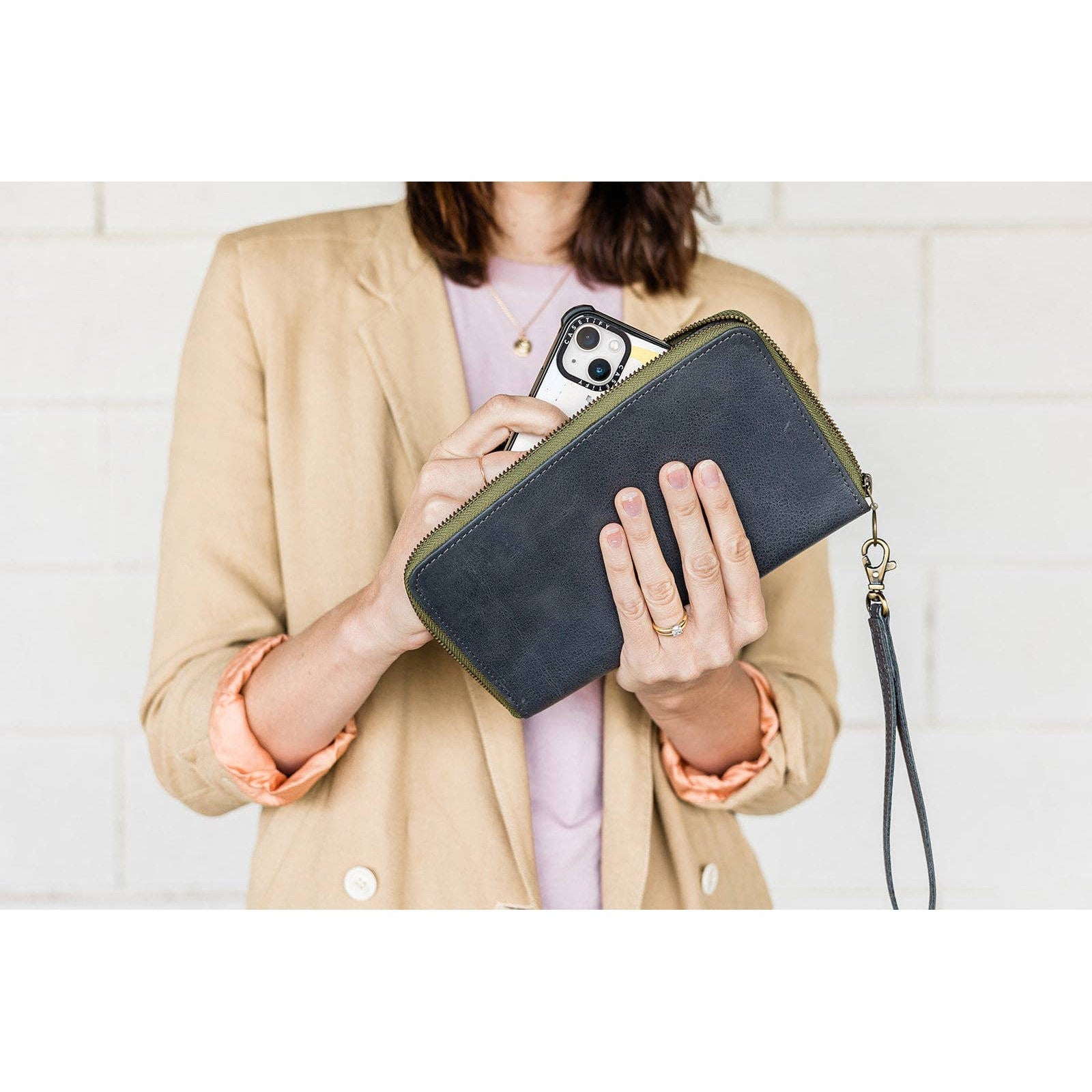 Zipper Leather Wallet Wristlet