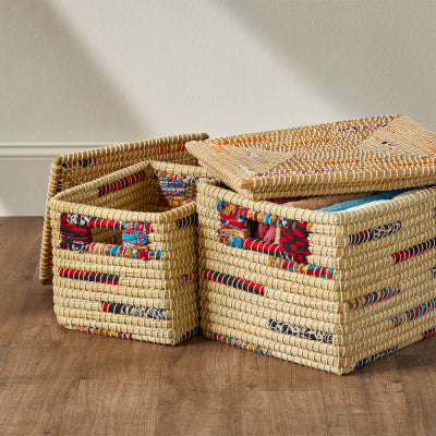 Rectangle Sari Kaisa Grass Basket- Assorted Sizes- Sold Individually (*Local Pickup/ Local Delivery Only)