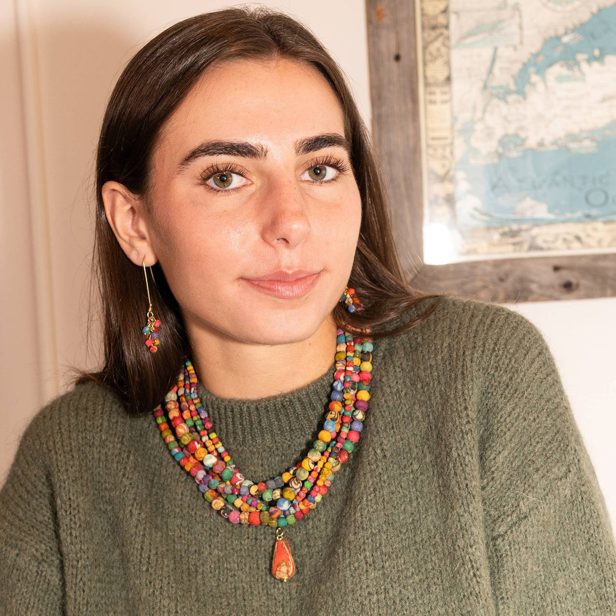 Kantha Drop Cluster Earrings