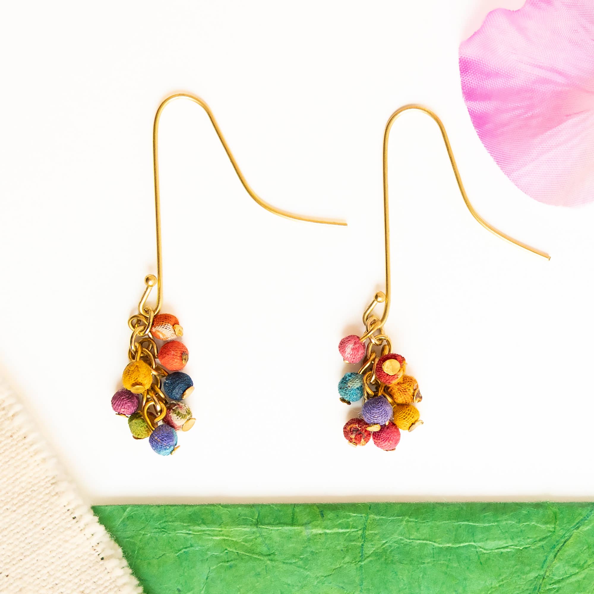 Kantha Drop Cluster Earrings