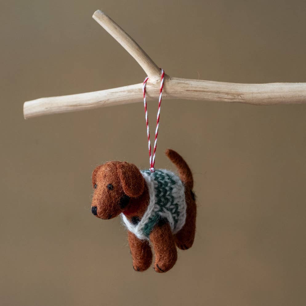 Felt Brown Puppy with Sweater Ornament