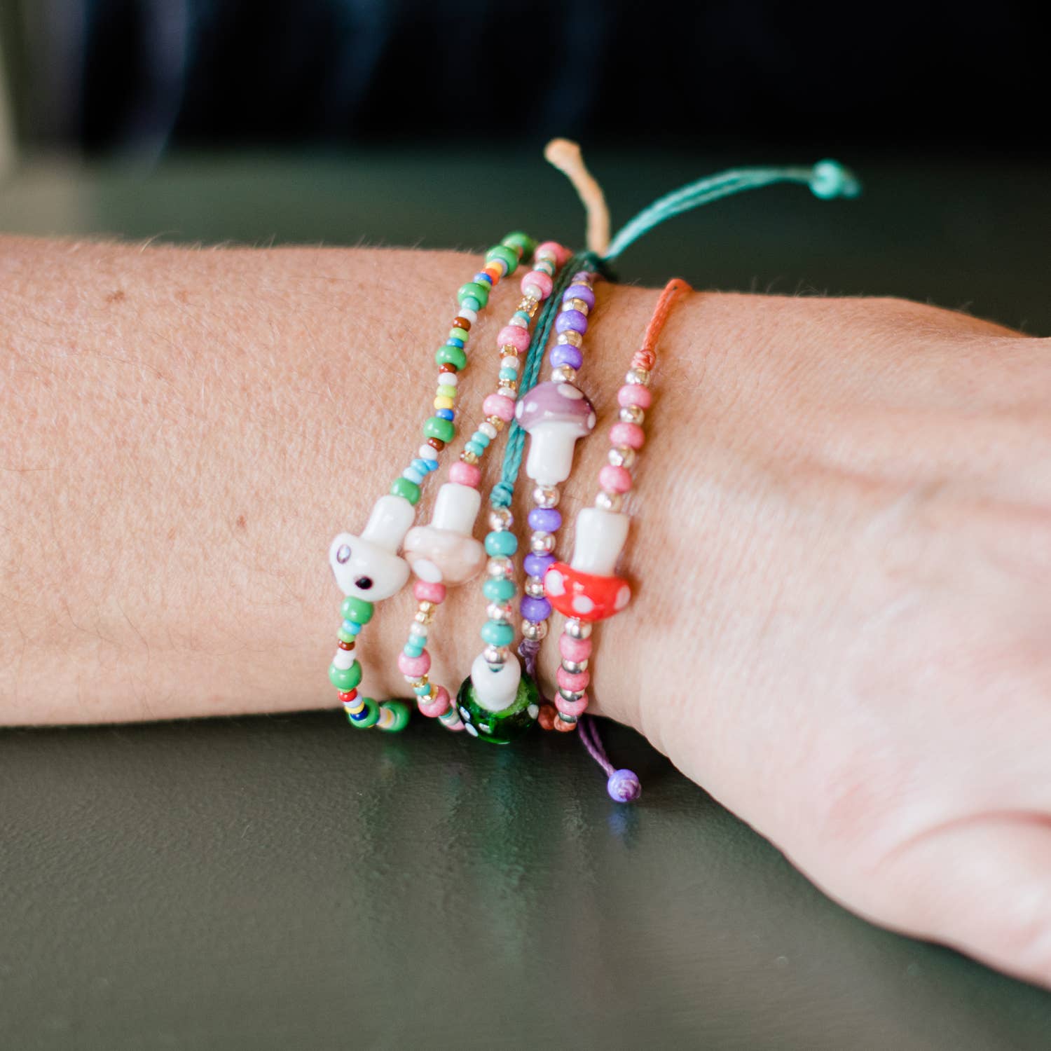 Mushroom Beaded String Bracelet- Assorted Colors and Styles