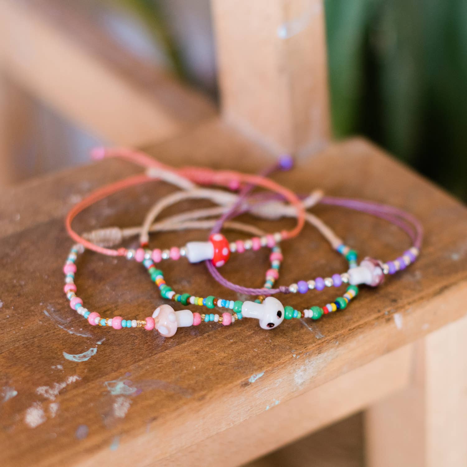 Mushroom Beaded String Bracelet- Assorted Colors and Styles