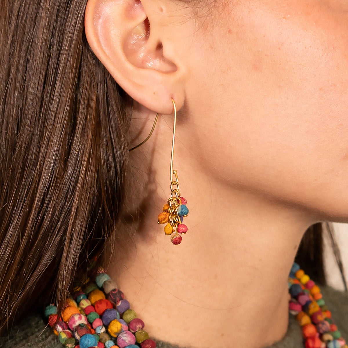 Kantha Drop Cluster Earrings