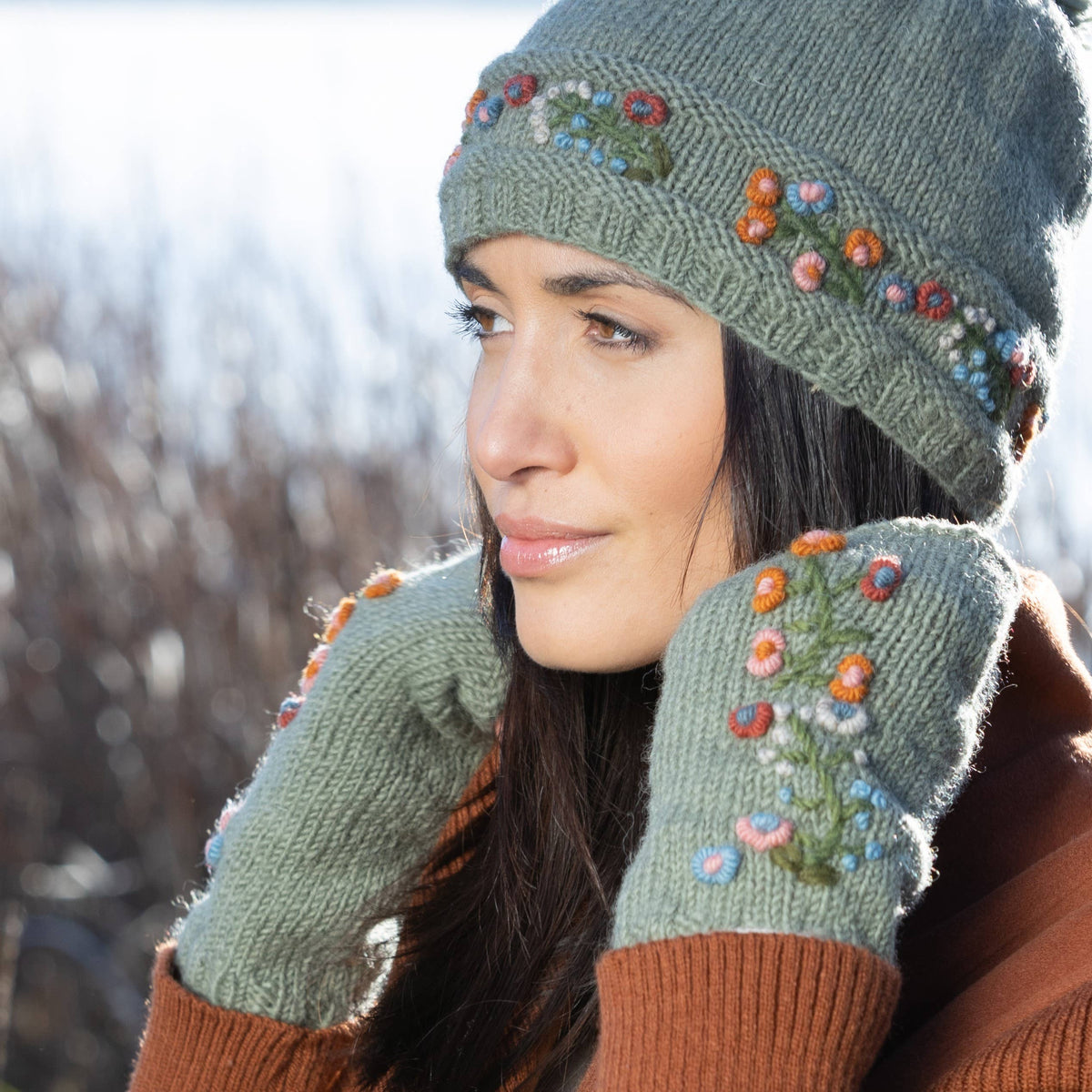 Mathilde Embroidered Wool Handwarmers- Assorted Colors
