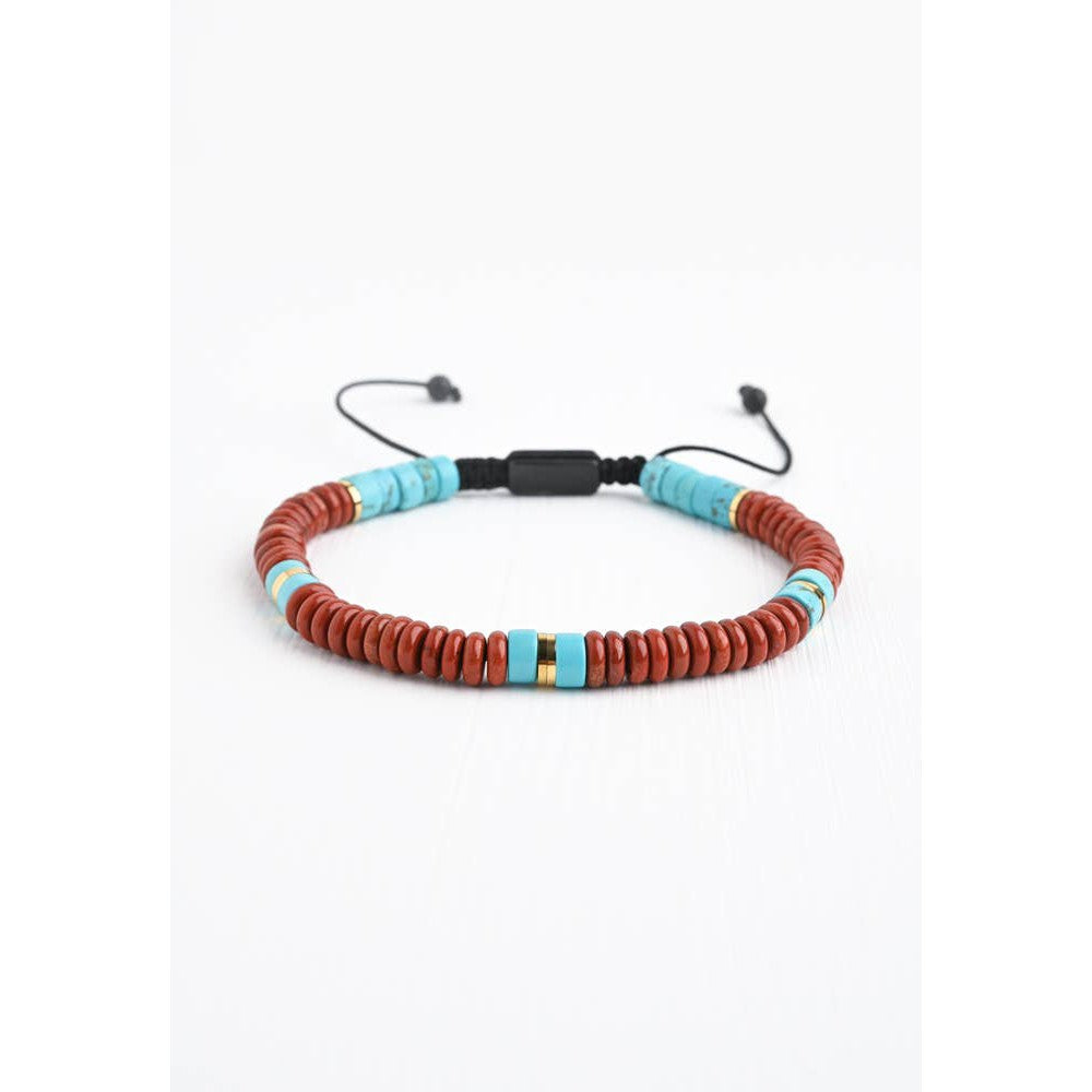 Aang Turquoise & Red Jasper Rope Beaded Bracelet