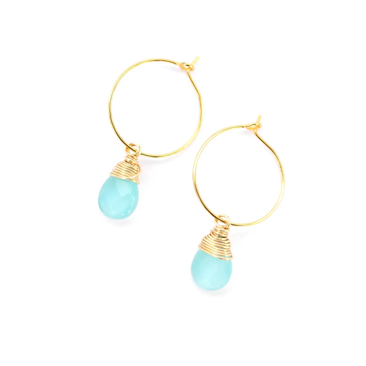 Aqua Chalcedony Gemstone Hoop Earrings- Assorted