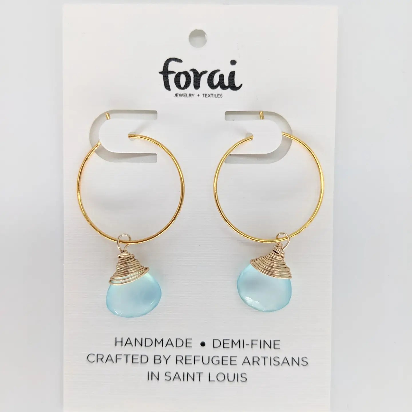 Aqua Chalcedony Gemstone Hoop Earrings- Assorted