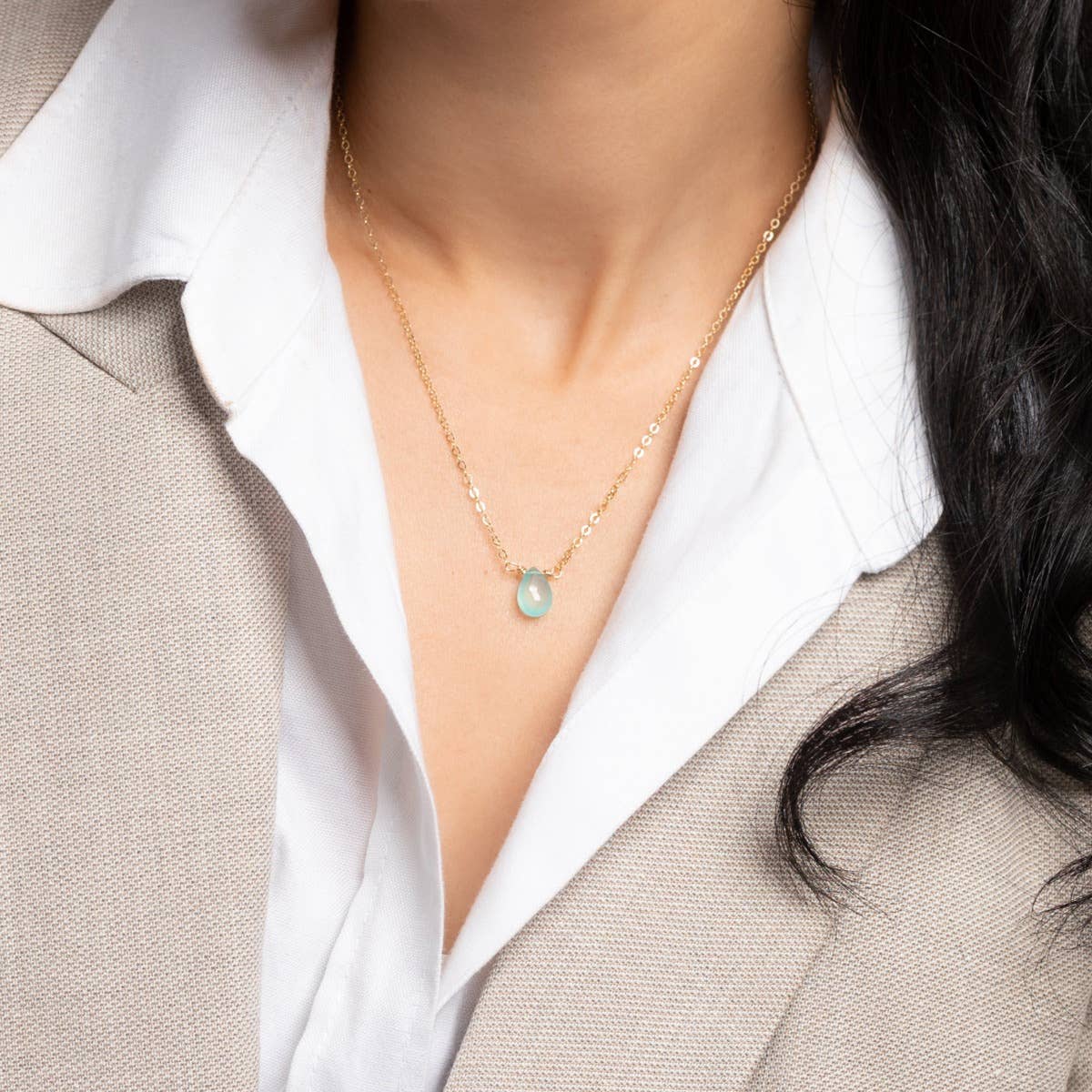 Aqua Chalcedony Teardrop Necklace in 14K Gold Filled