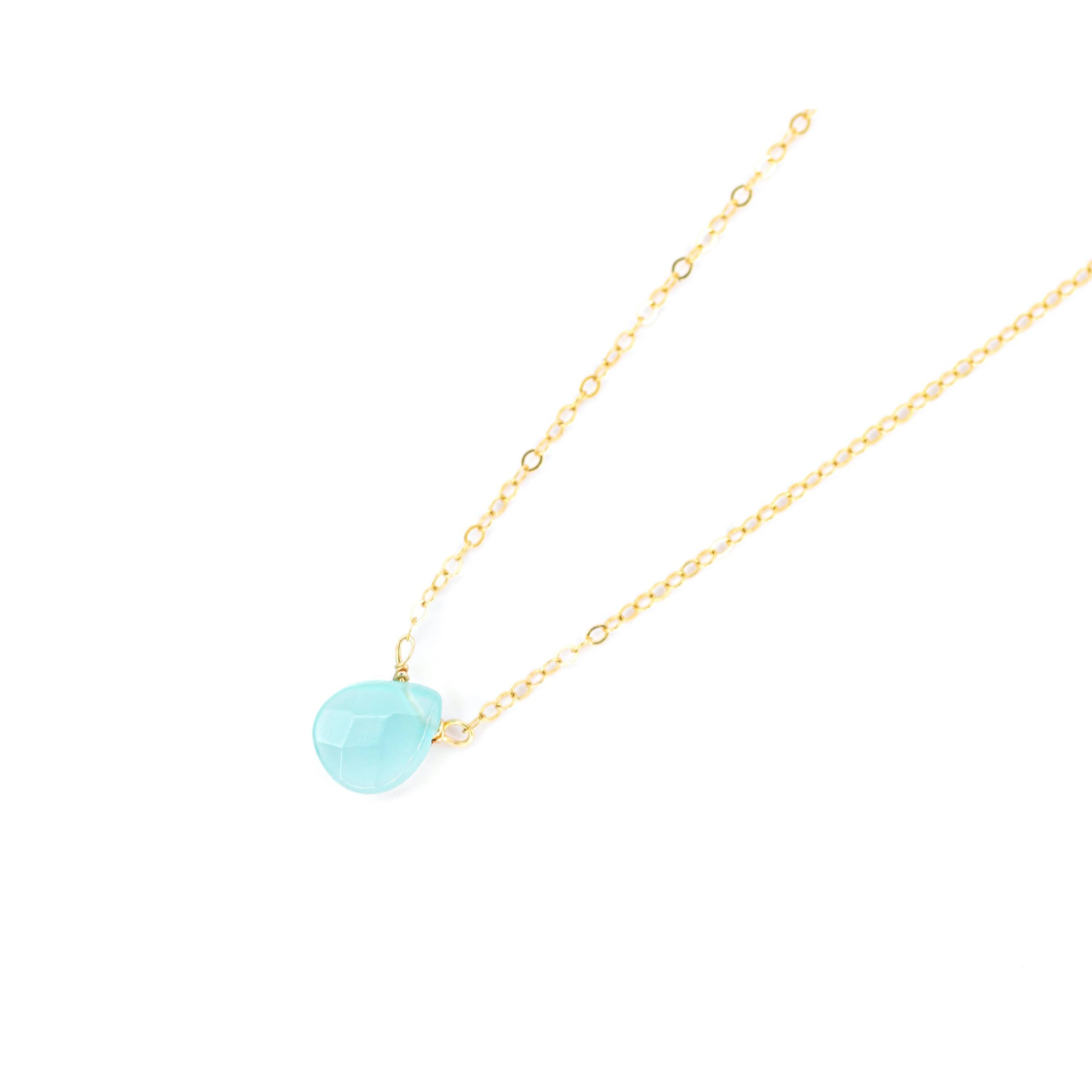 Aqua Chalcedony Teardrop Necklace in 14K Gold Filled