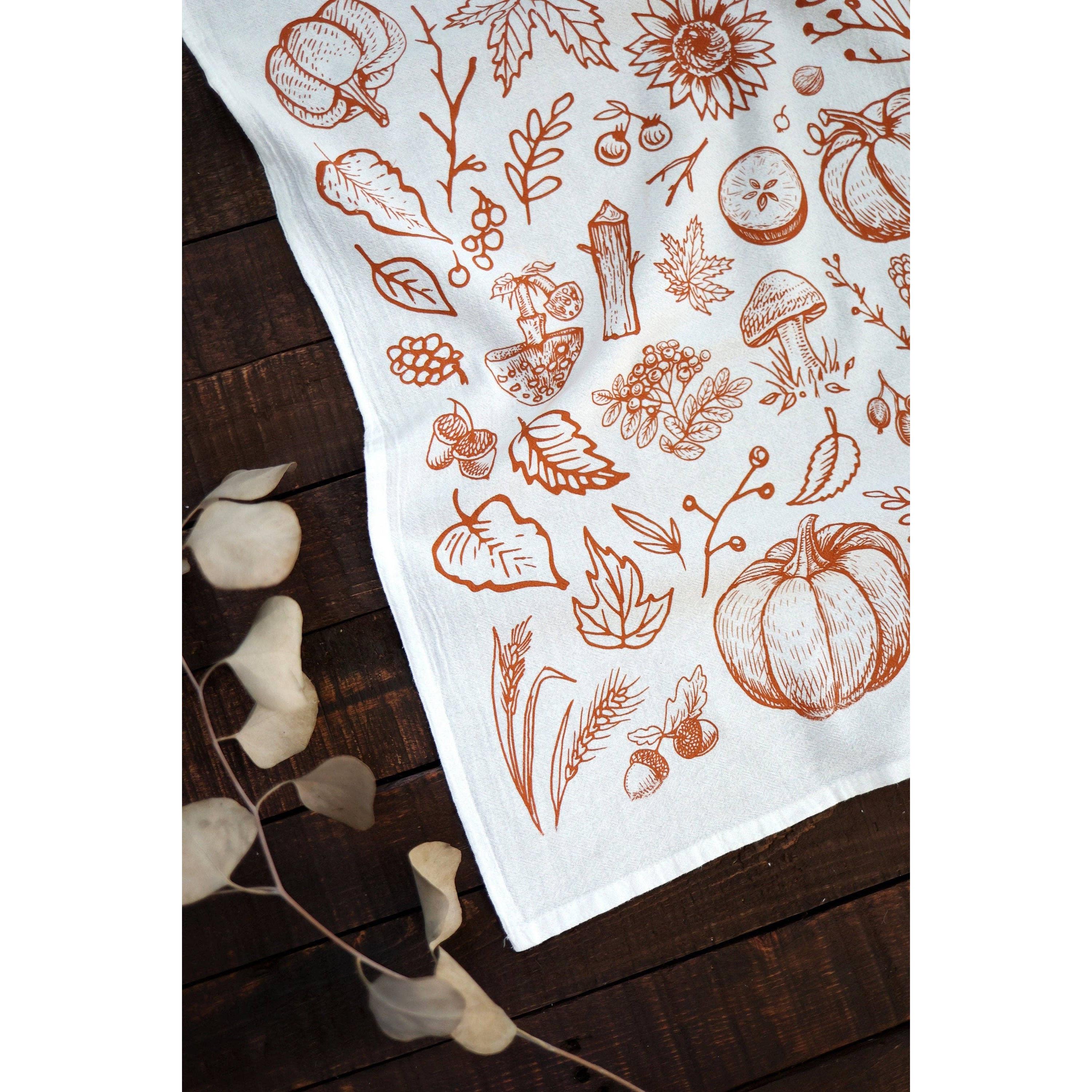 Autumn Woods Pumpkin Tea Towel
