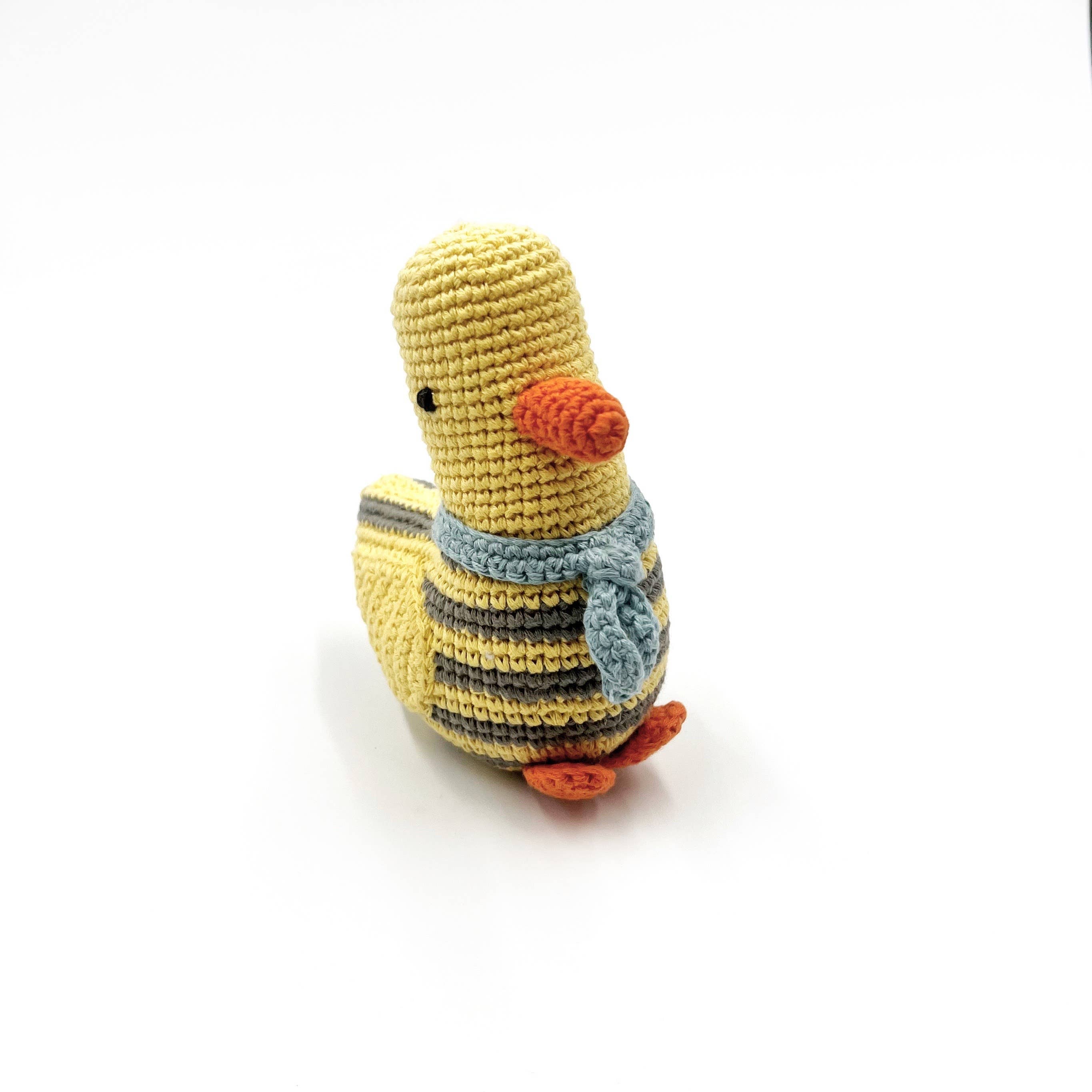 Baby Duck Rattle - Stripey Yellow