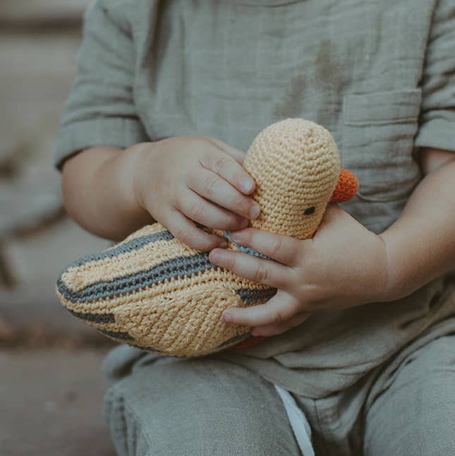 Baby Duck Rattle - Stripey Yellow