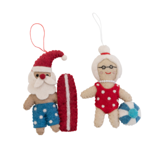Beach Santa and Mrs. Claus Ornament - Assorted Styles- Sold Individually