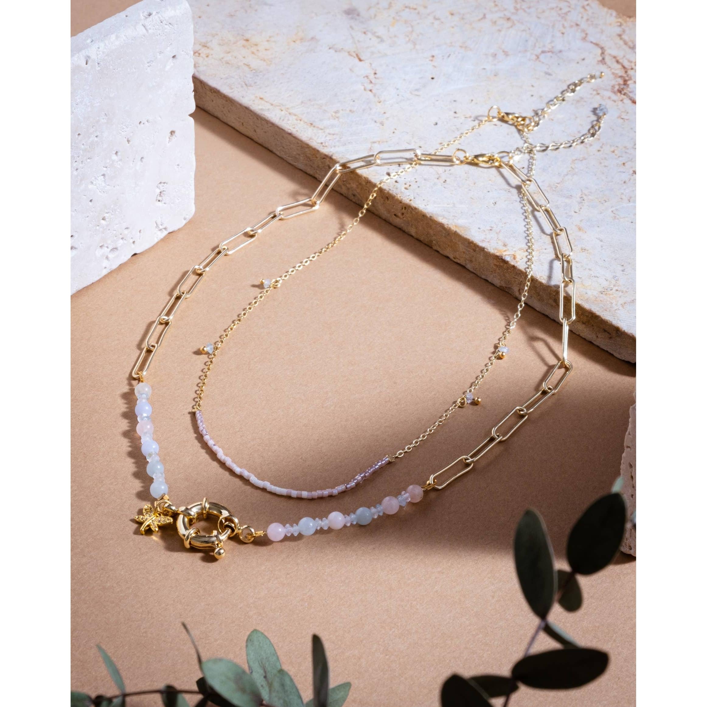 Beaded Charm and Chain Layering Necklaces- Set of 2