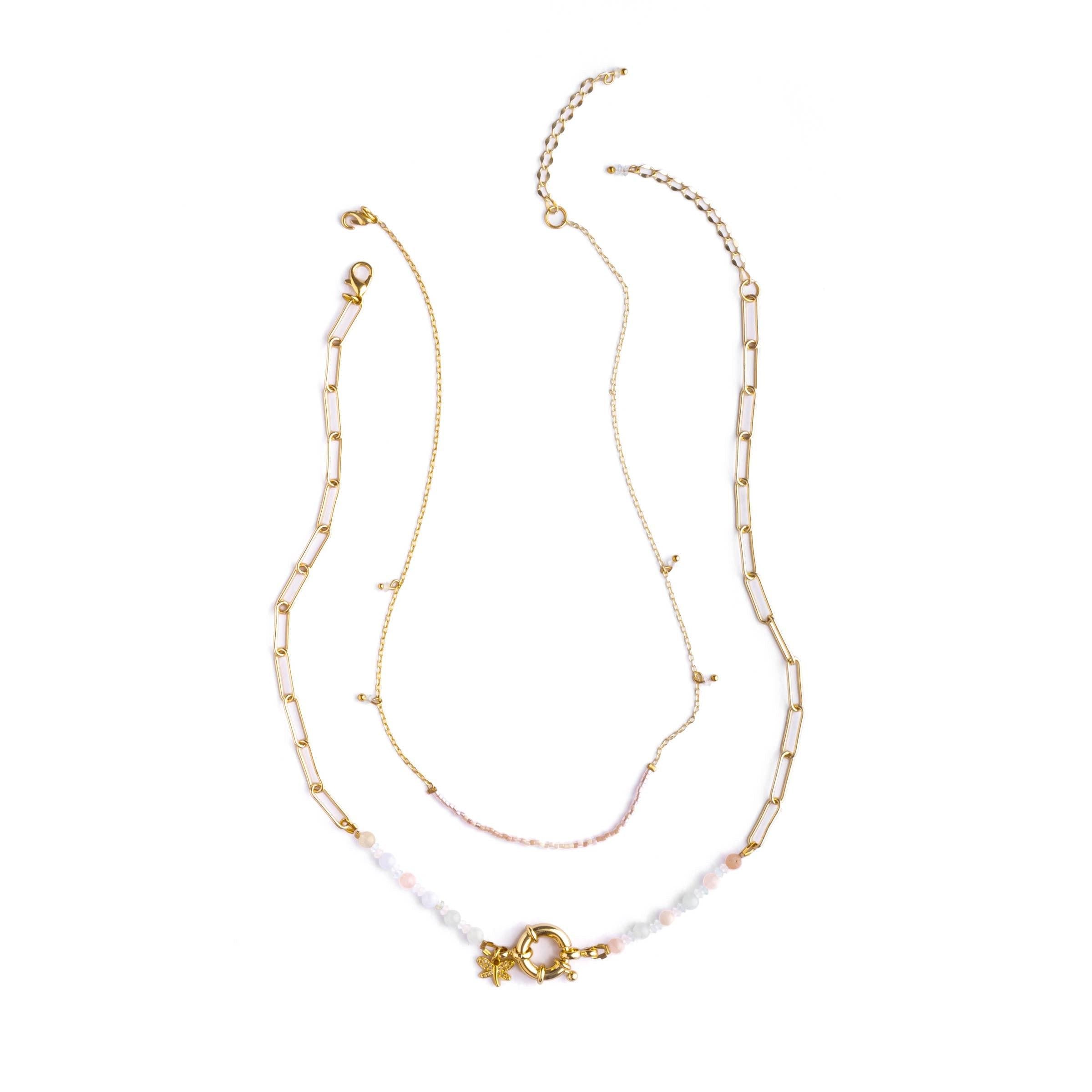 Beaded Charm and Chain Layering Necklaces- Set of 2