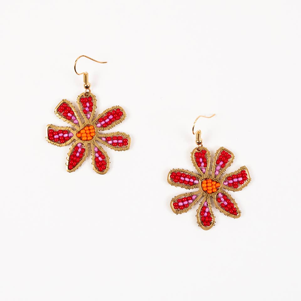 Beaded Daisy Earrings- Assorted Colors- Sold Individually