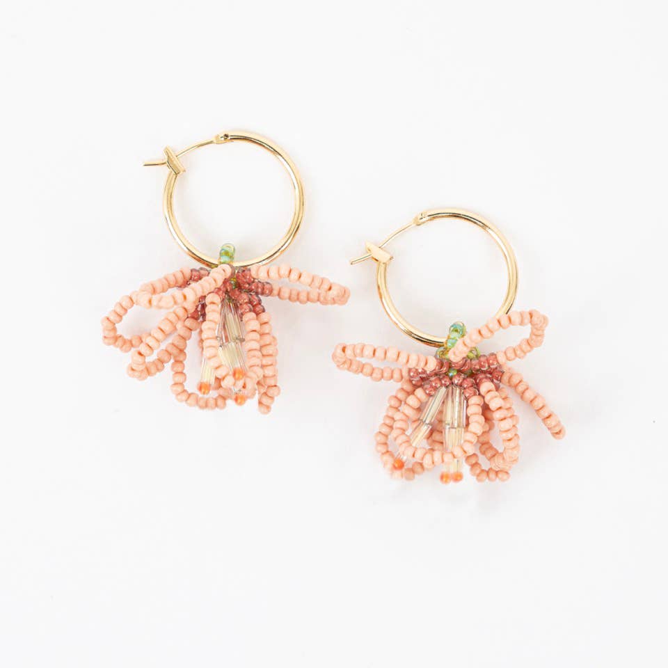 Beaded Flower Hoop Earrings- Assorted Colors