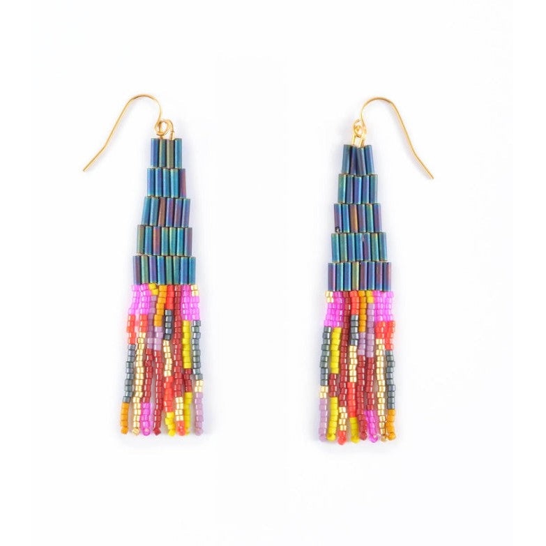 Beaded Handwoven Abstract Fringe Earrings- Assorted Colors