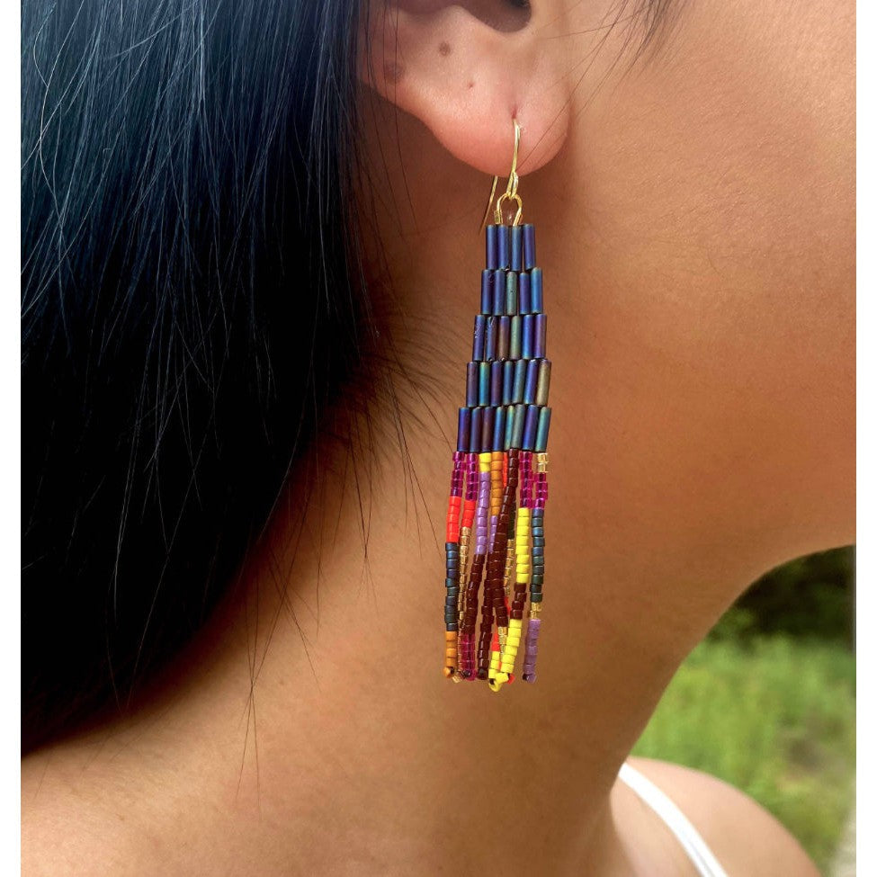 Beaded Handwoven Abstract Fringe Earrings- Assorted Colors