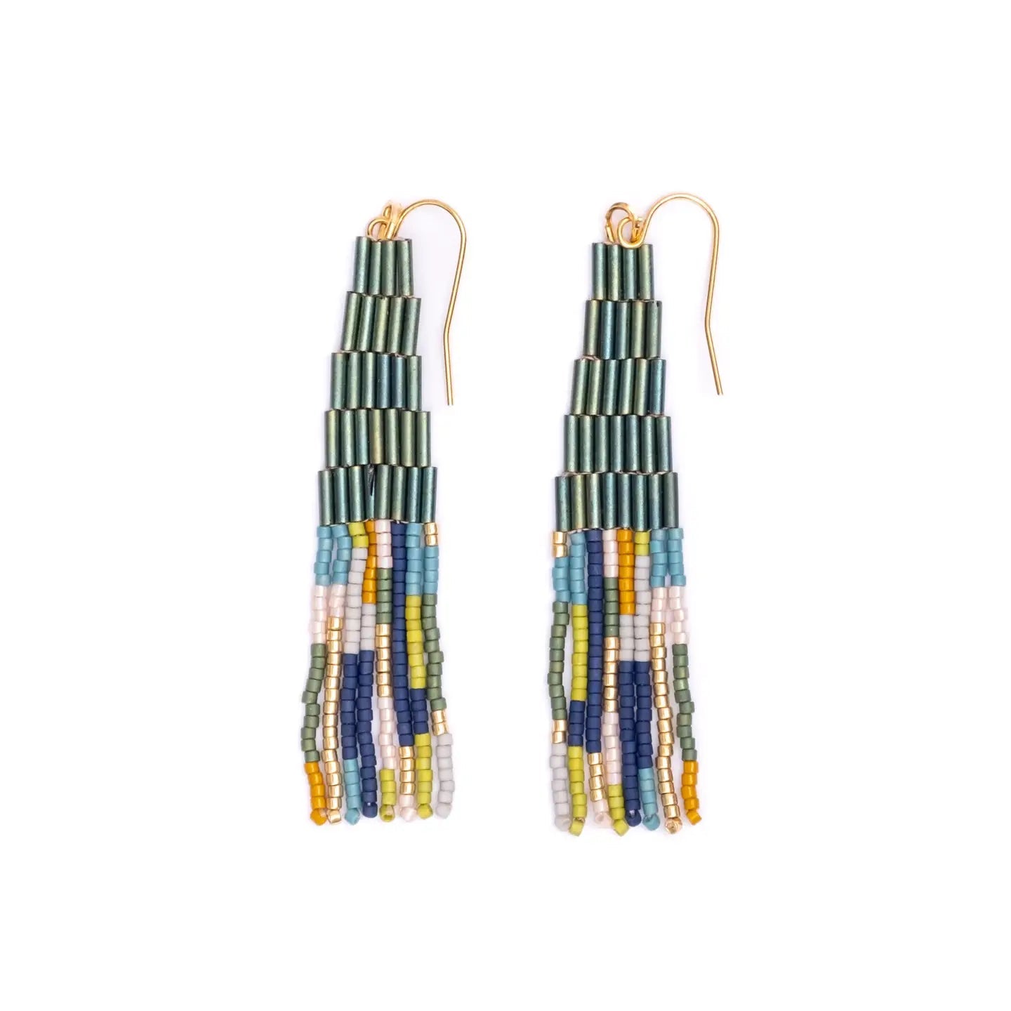 Beaded Handwoven Abstract Fringe Earrings- Assorted Colors