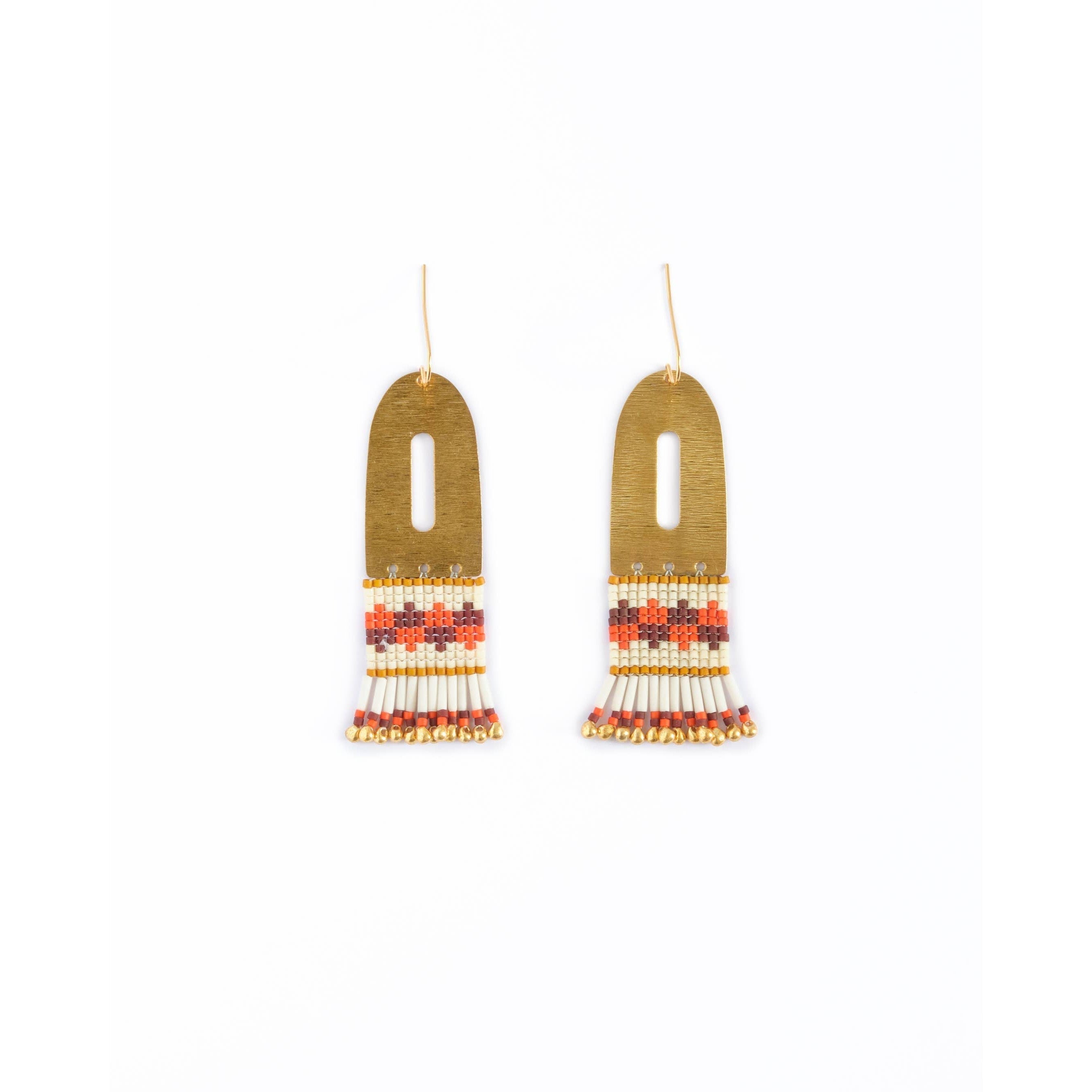 Beaded Handwoven Color Block Brass Earrings- Assorted Colors