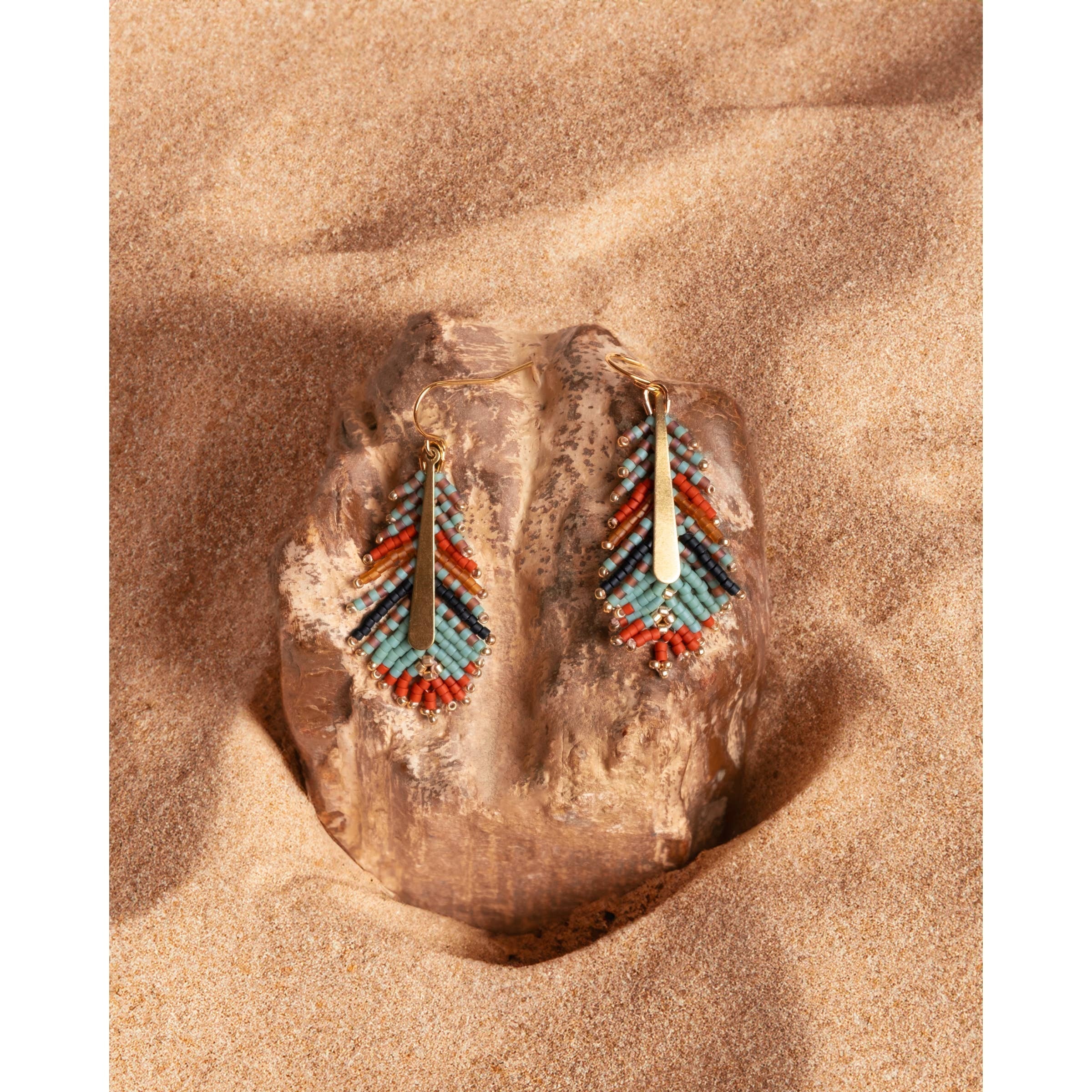 Beaded Handwoven Gilded Feather Earrings- Assorted Colors