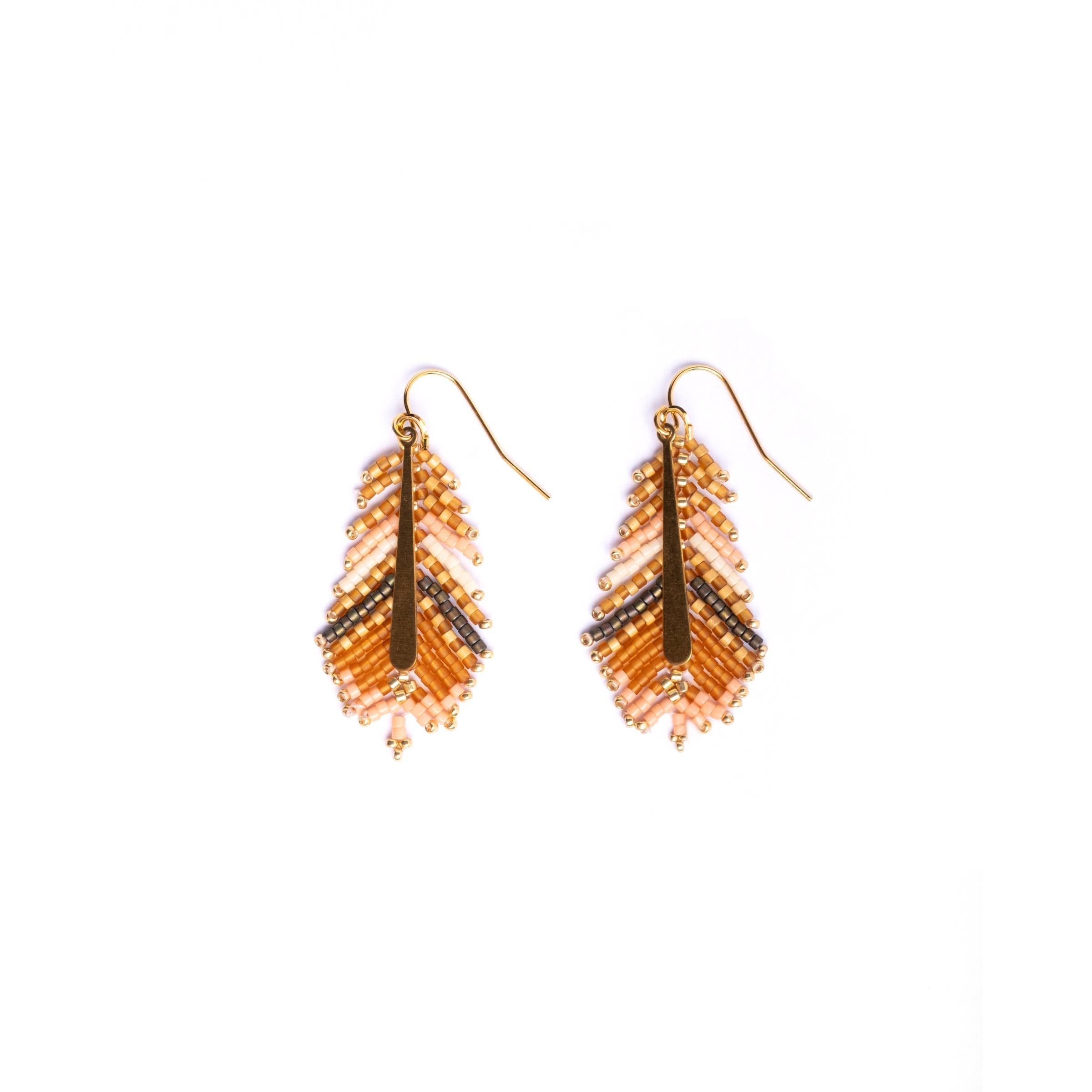 Beaded Handwoven Gilded Feather Earrings- Assorted Colors