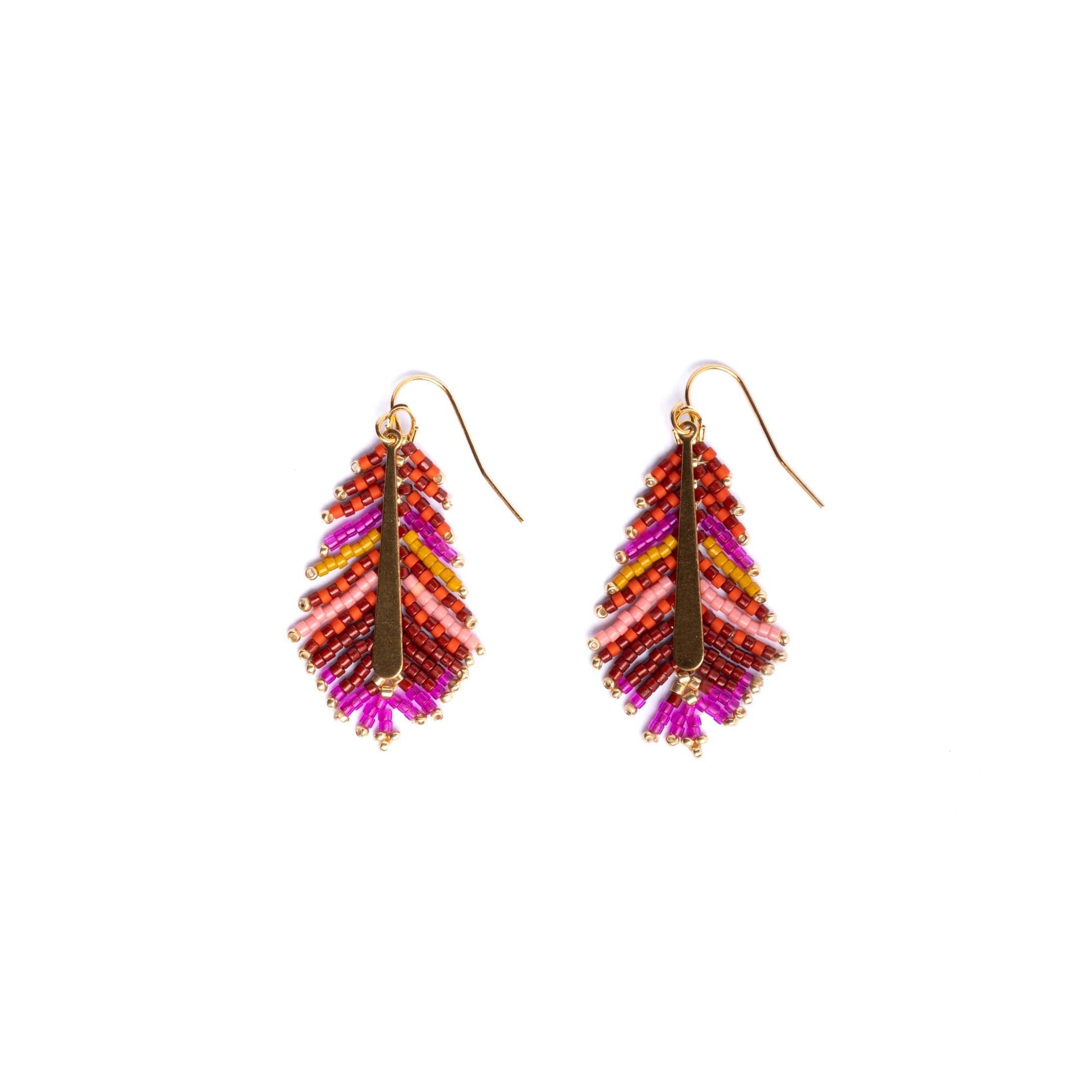 Beaded Handwoven Gilded Feather Earrings- Assorted Colors