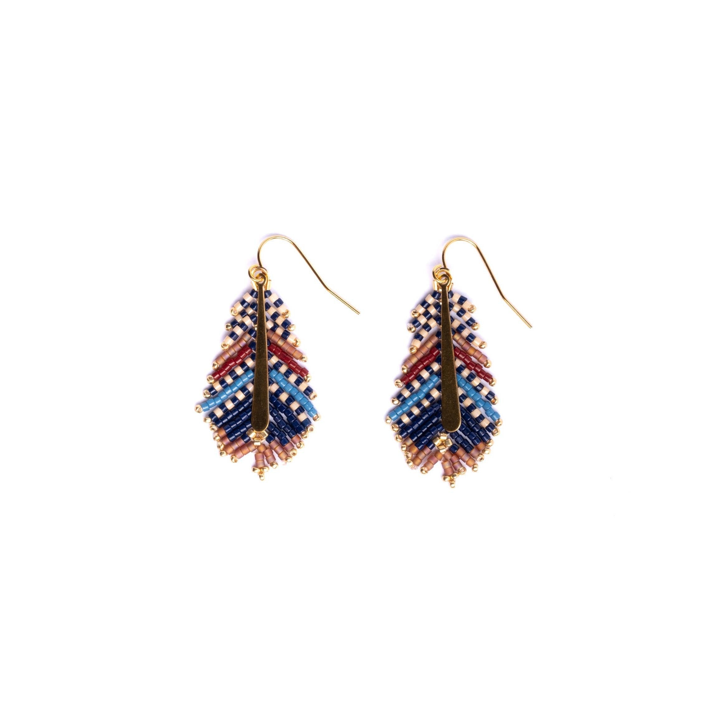Beaded Handwoven Gilded Feather Earrings- Assorted Colors