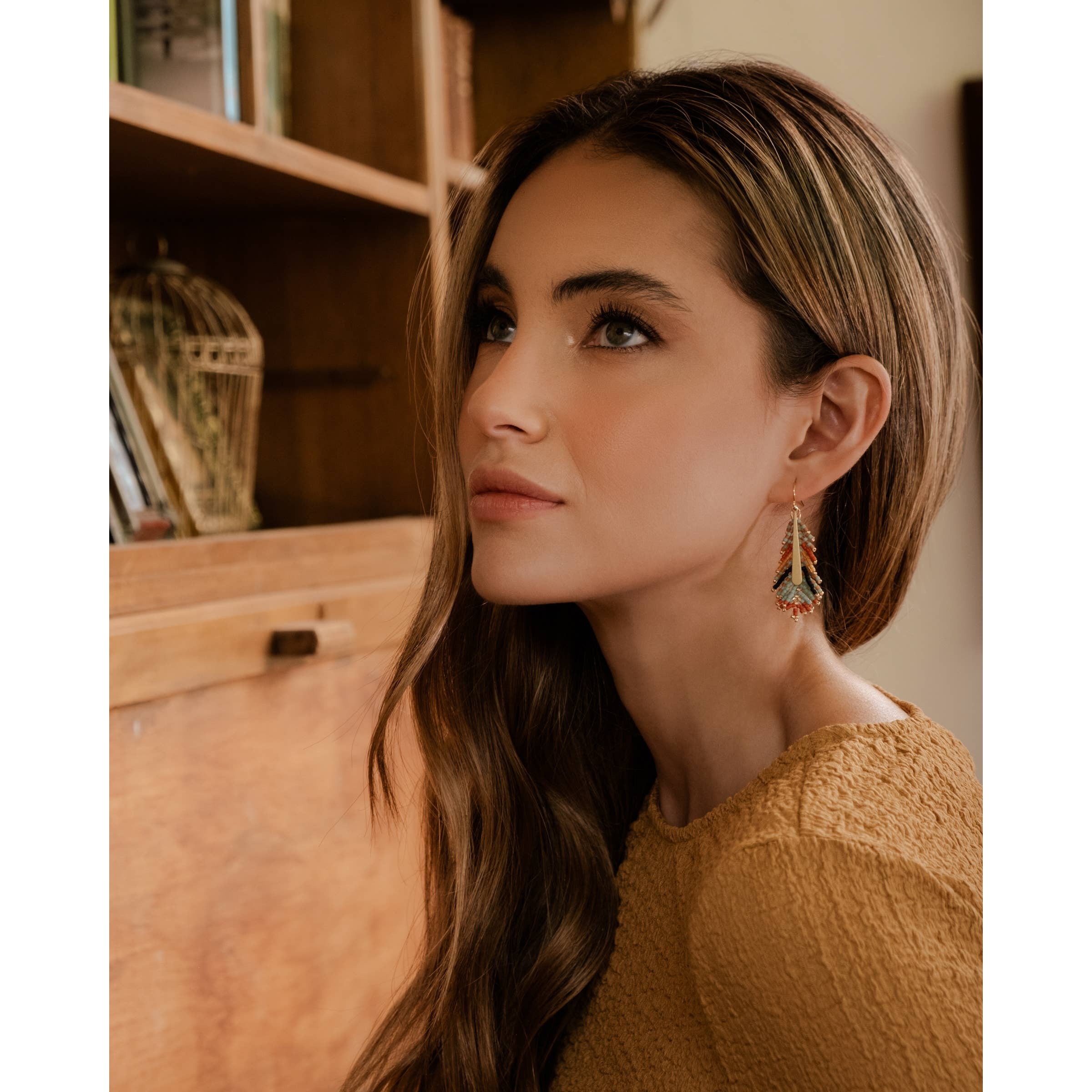 Beaded Handwoven Gilded Feather Earrings- Assorted Colors