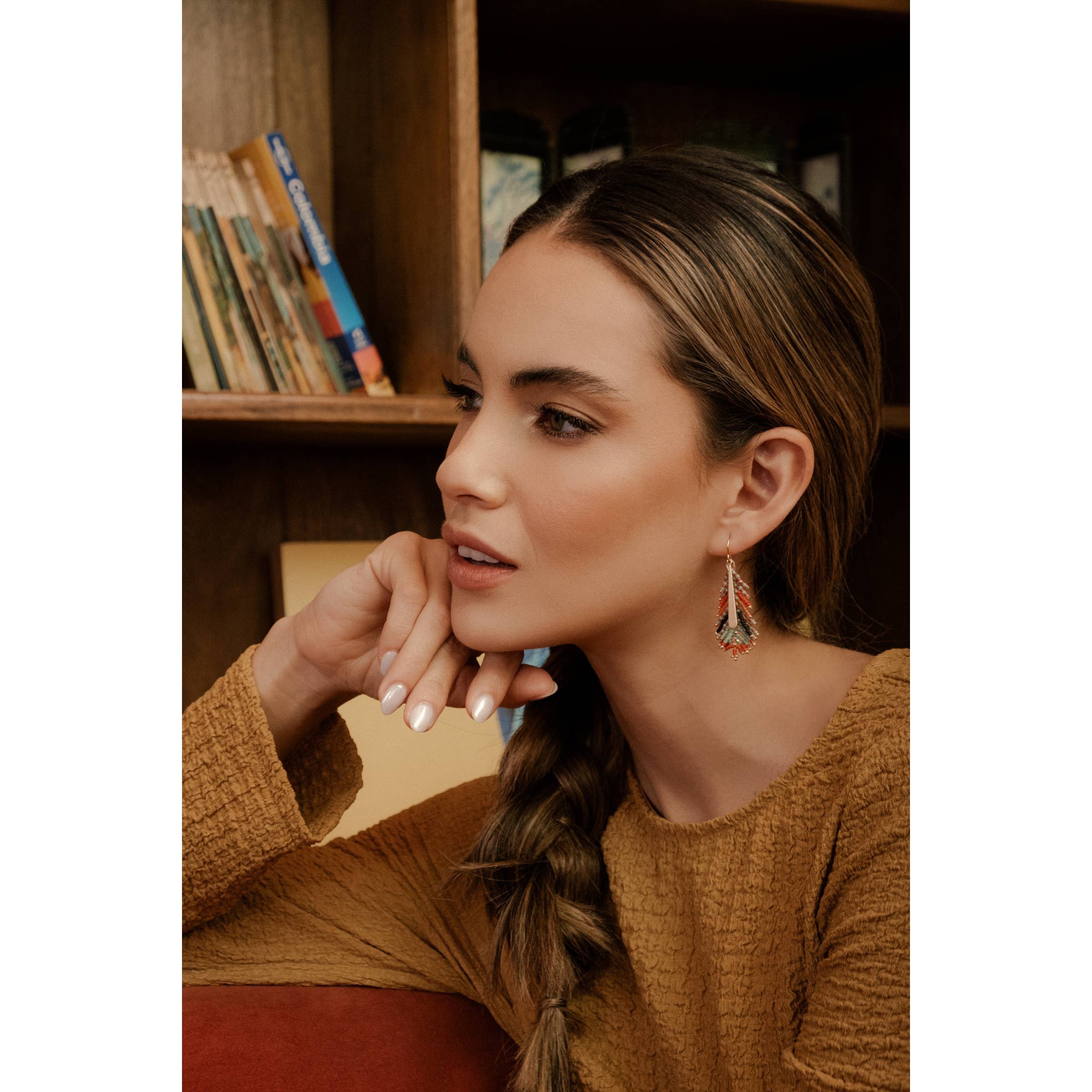 Beaded Handwoven Gilded Feather Earrings- Assorted Colors