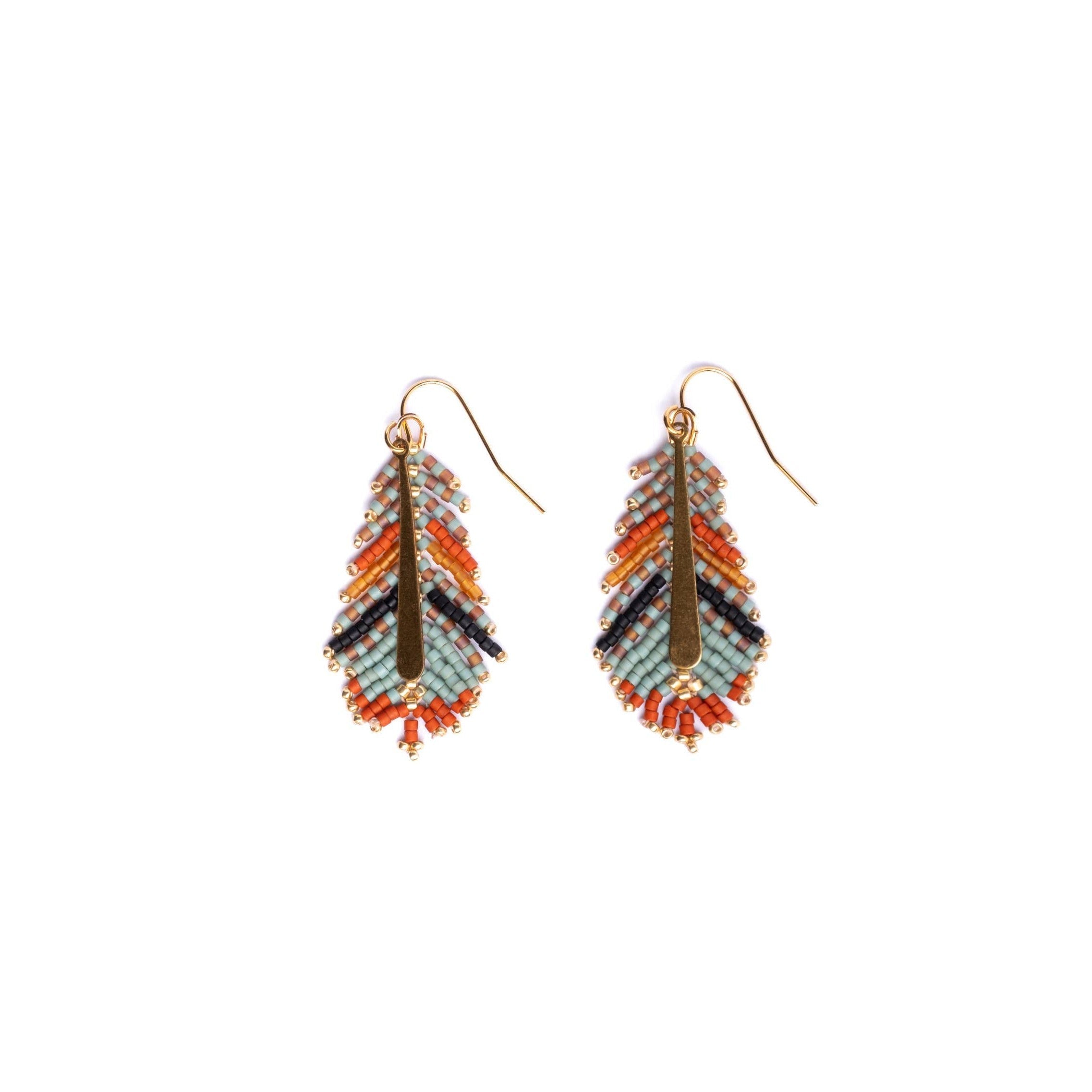 Beaded Handwoven Gilded Feather Earrings- Assorted Colors
