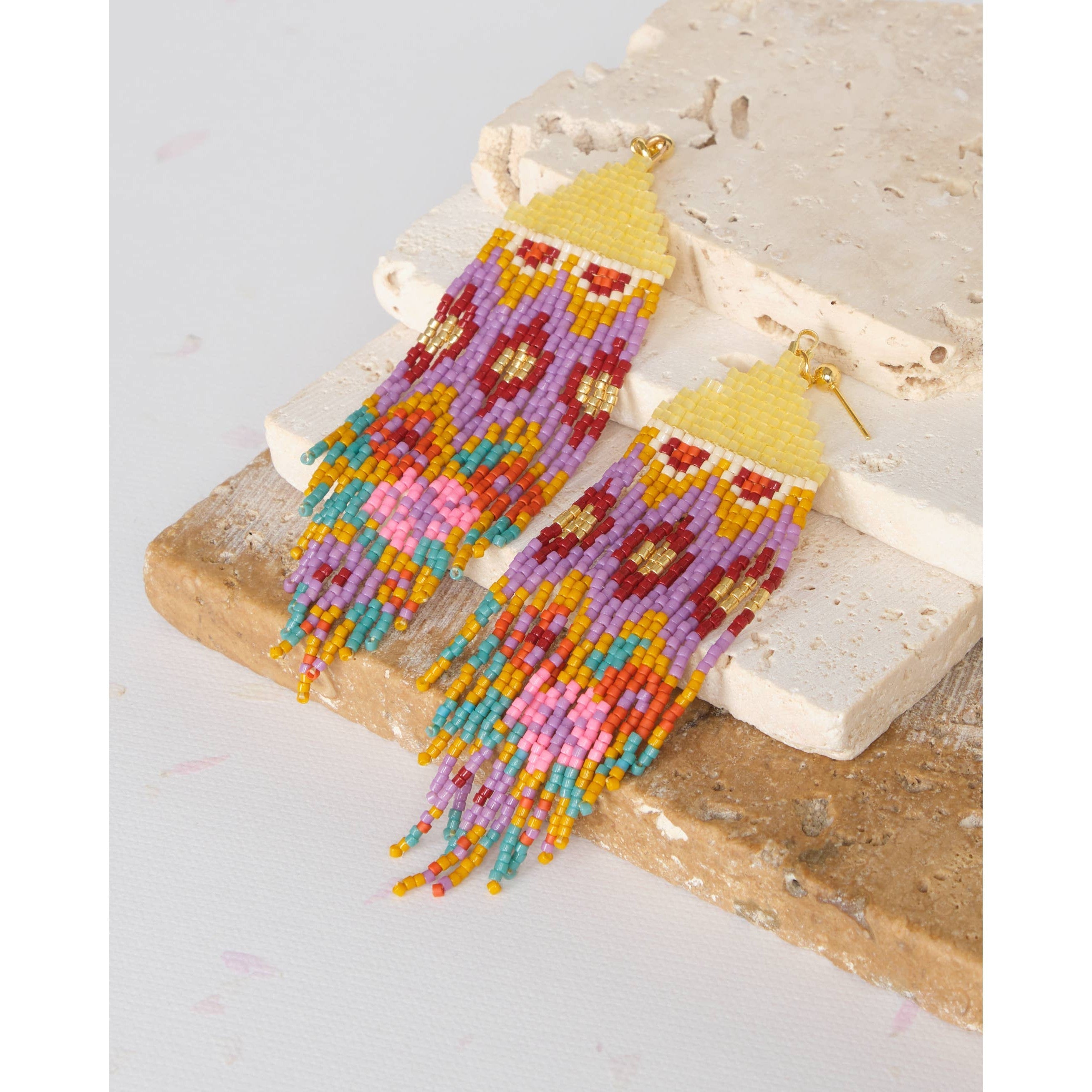 Beaded Handwoven Huipil Fringe Earrings -Assorted Colors