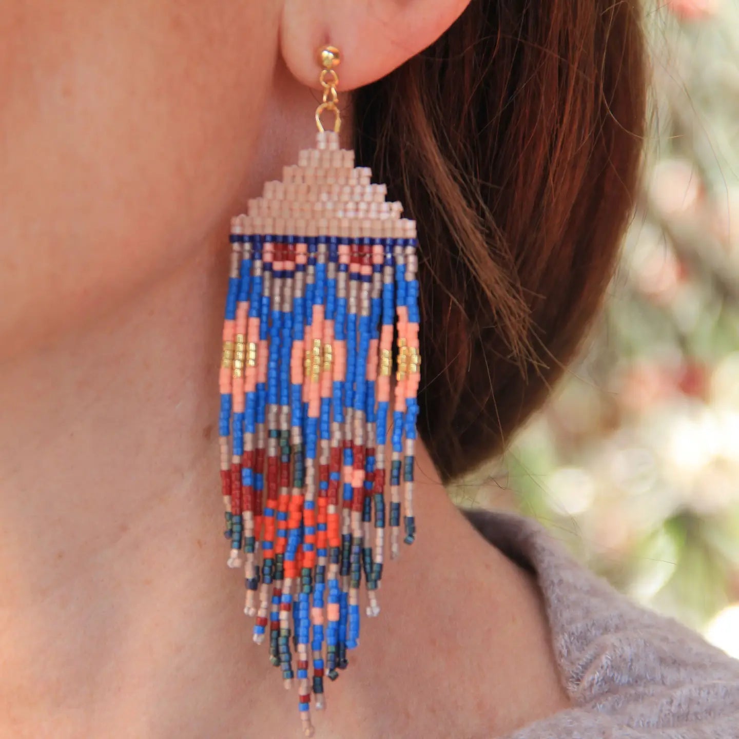 Beaded Handwoven Huipil Fringe Earrings -Assorted Colors