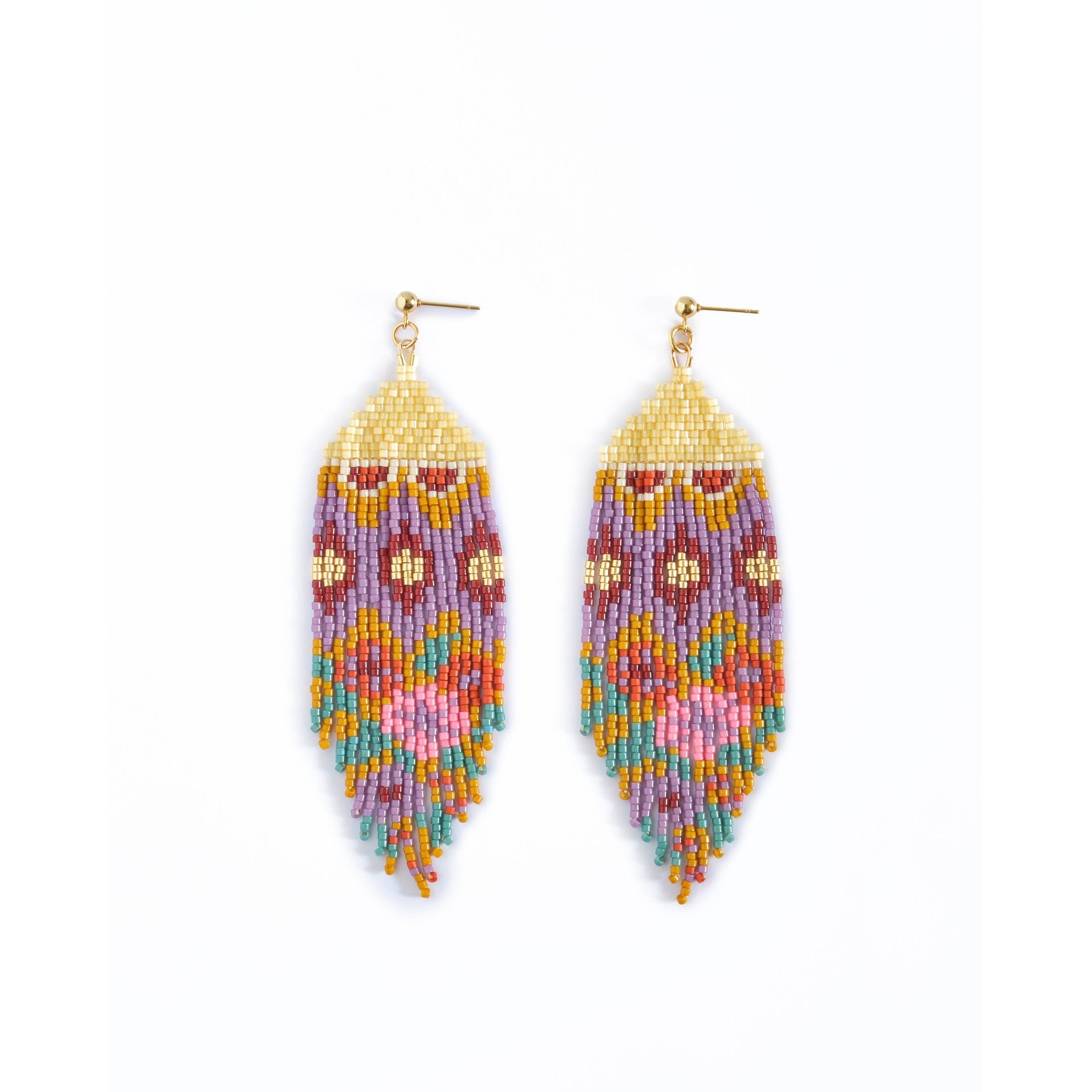 Beaded Handwoven Huipil Fringe Earrings -Assorted Colors