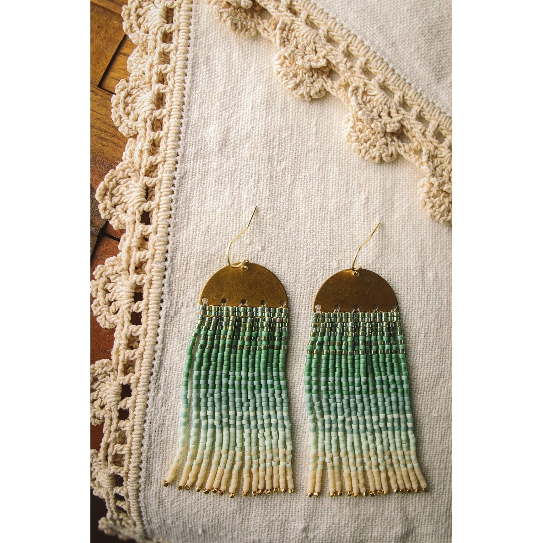 Beaded Handwoven Ombre Fringe Earrings- Assorted Colors