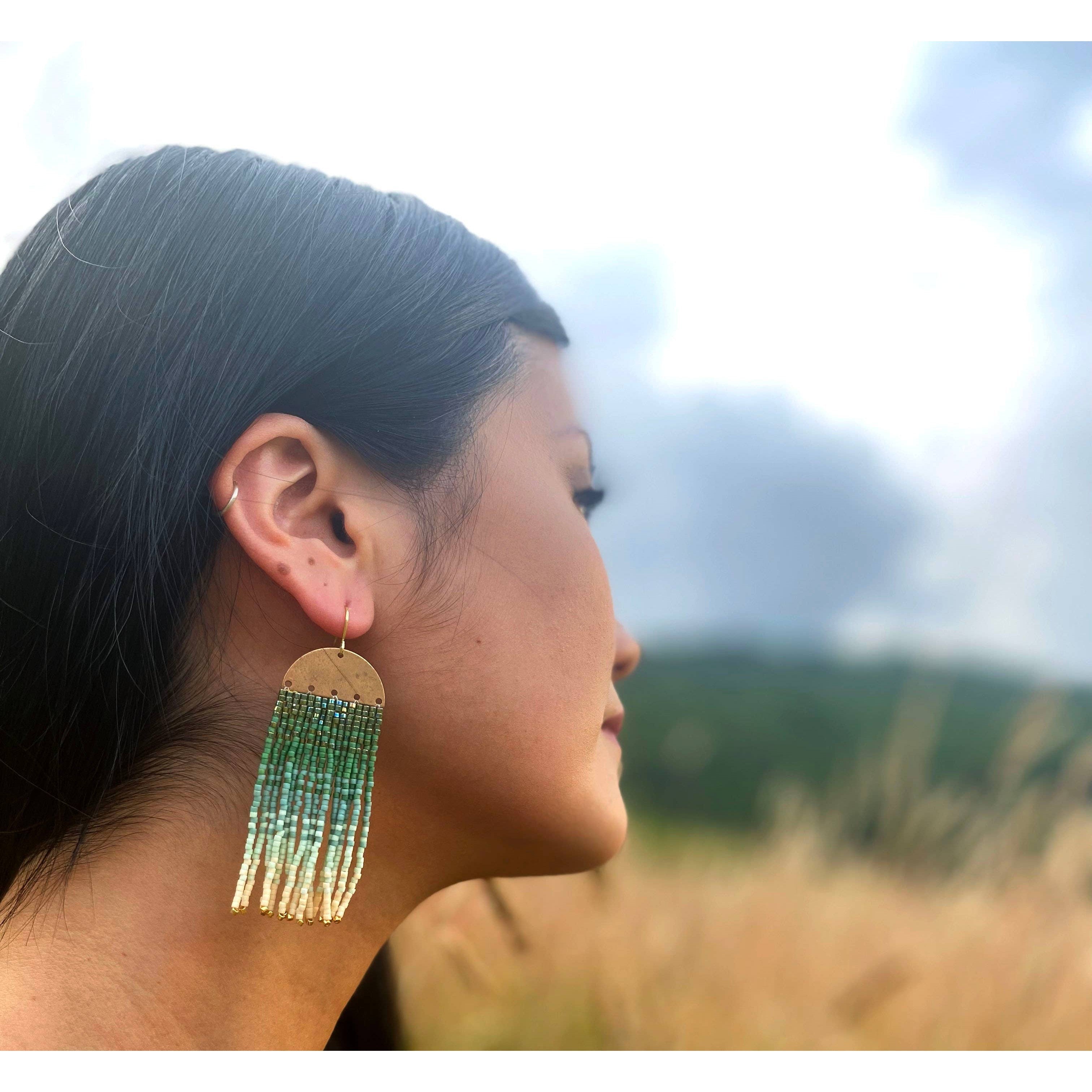 Beaded Handwoven Ombre Fringe Earrings- Assorted Colors