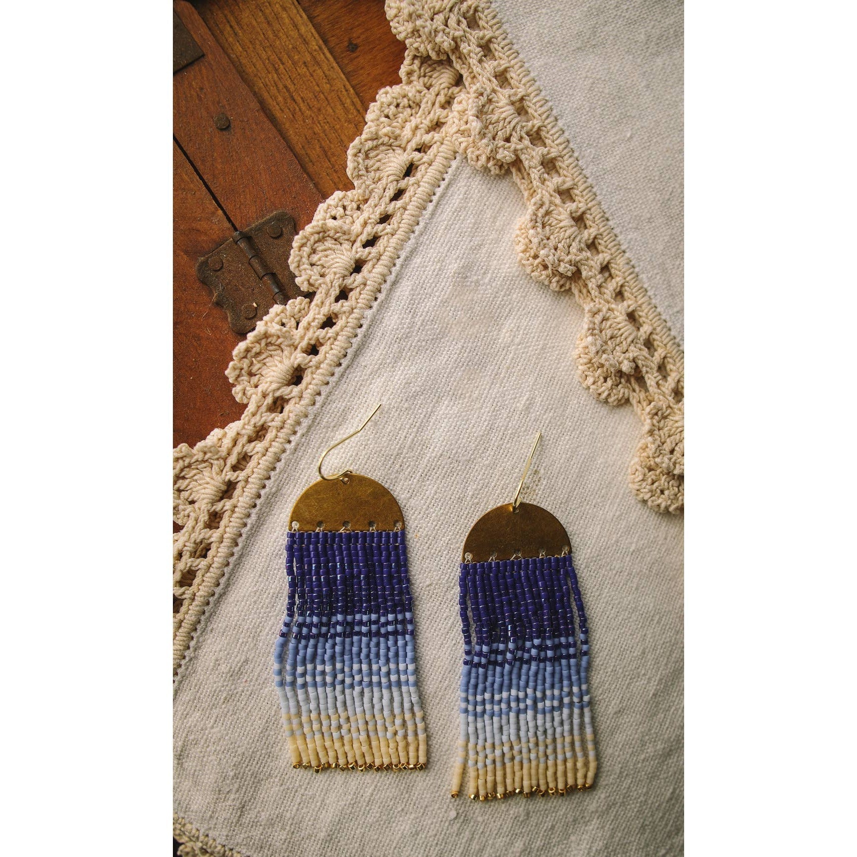 Beaded Handwoven Ombre Fringe Earrings- Assorted Colors
